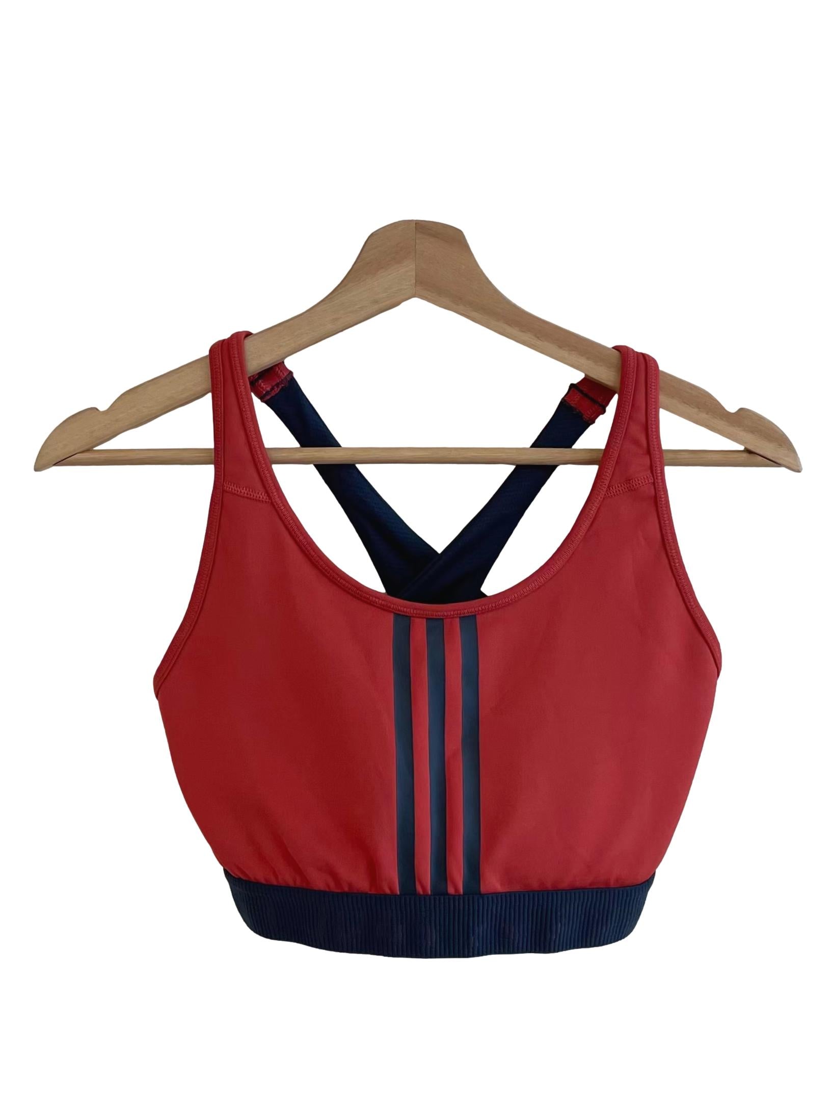 Red & Navy Three Stripes Sports Bra