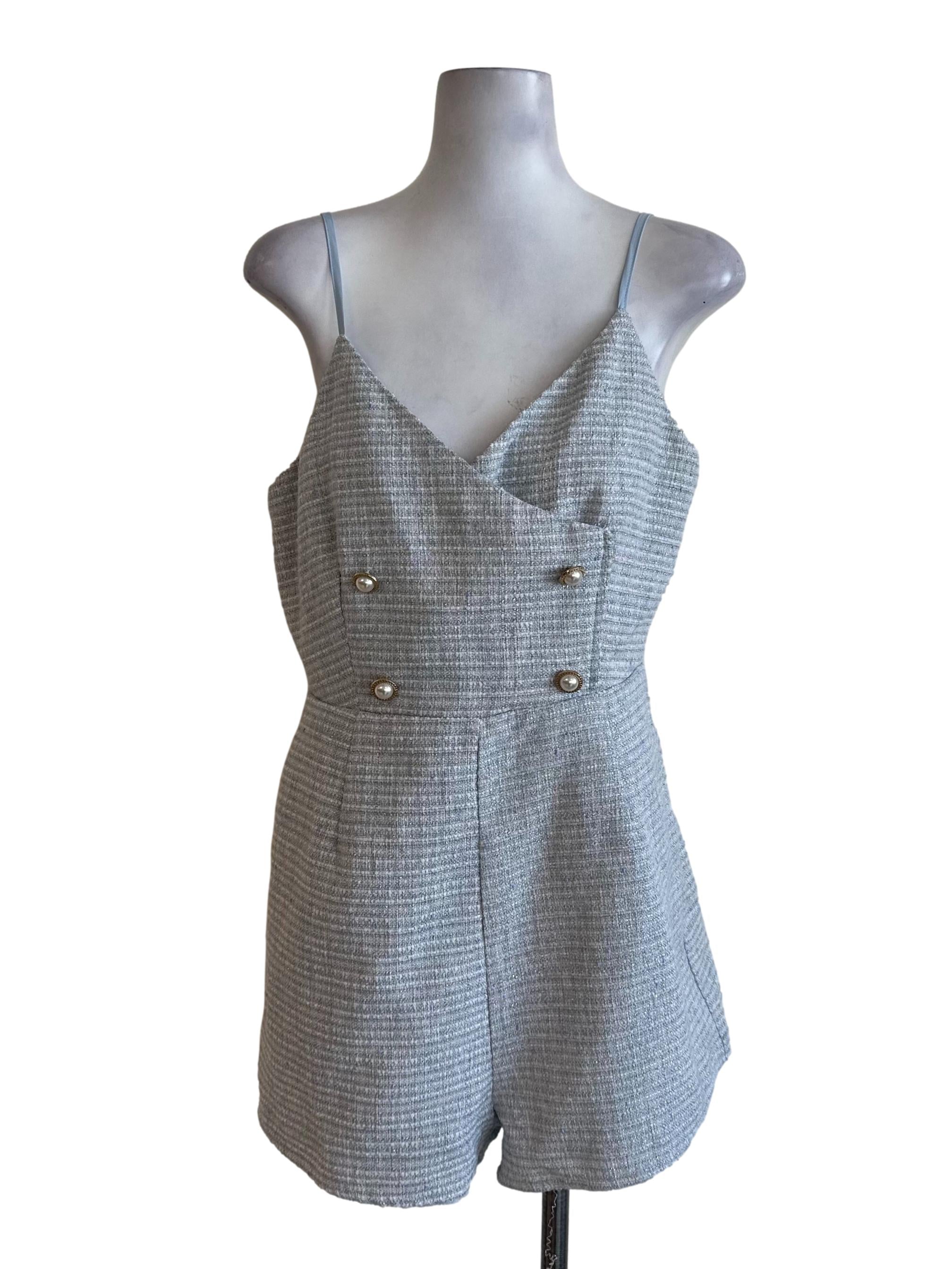 Light Blue Tweed Textured Rompers