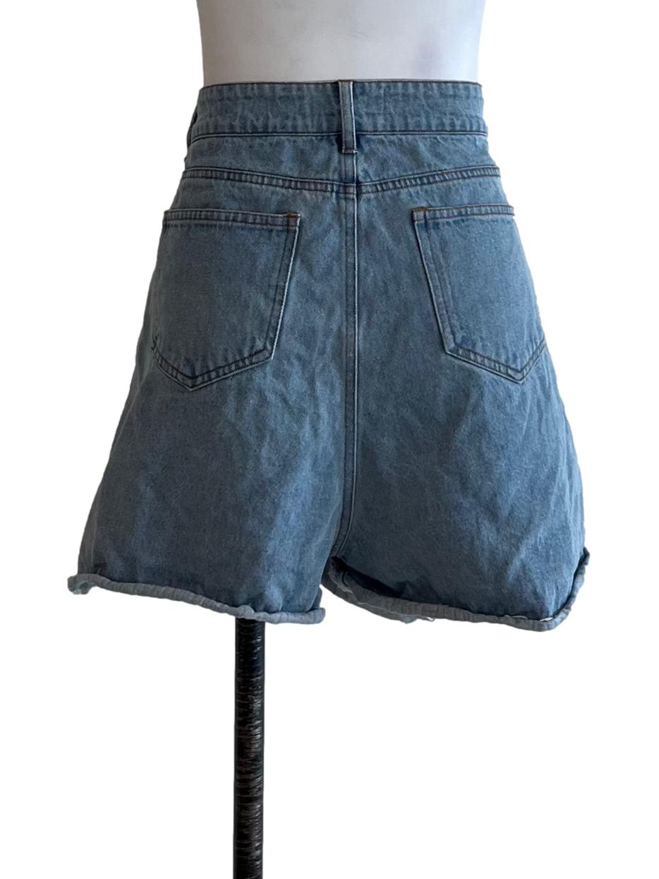 Blue Denim High-Waisted Shorts