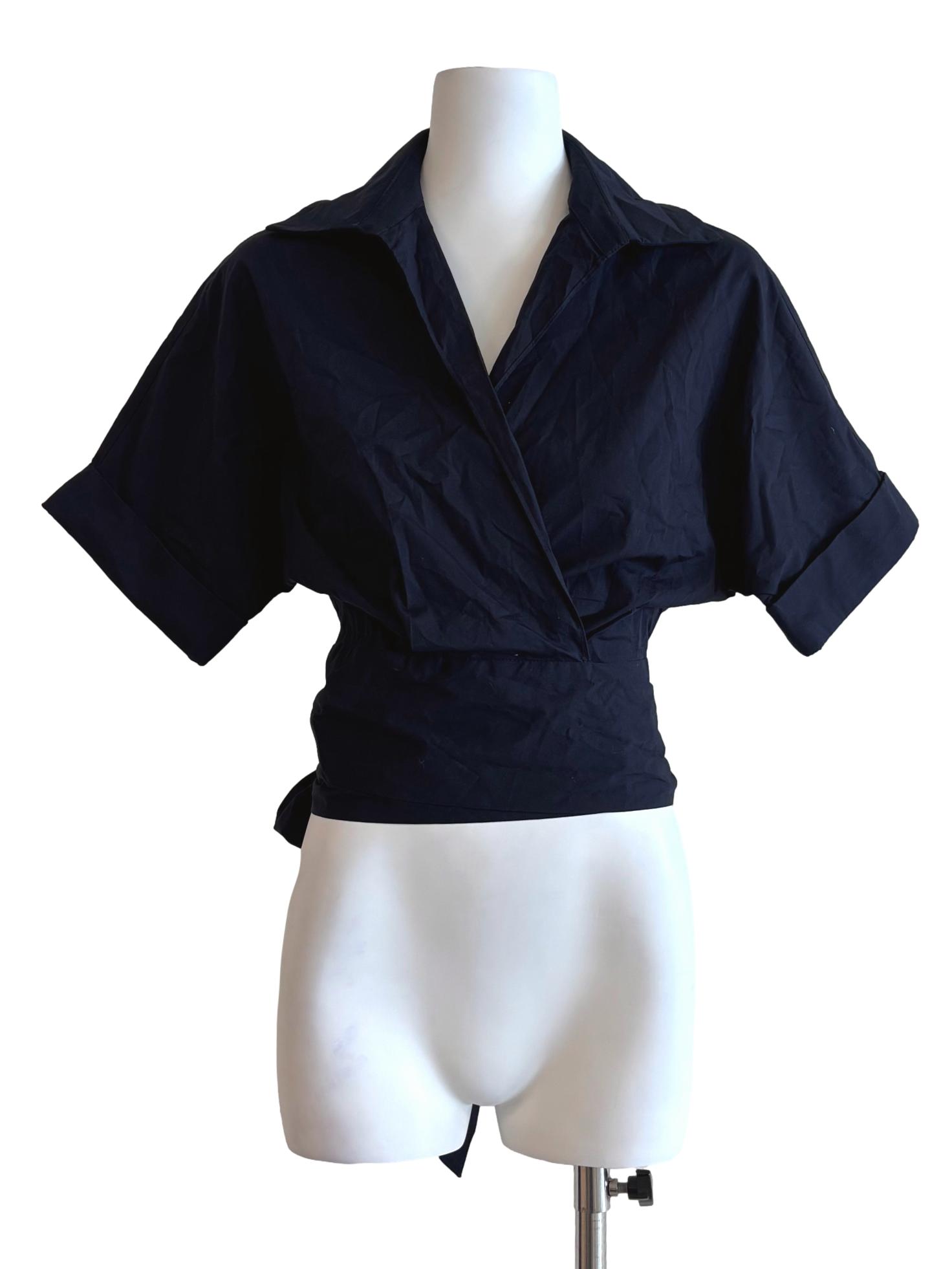 Midnight Blue Cotton Wrap Blouse LB