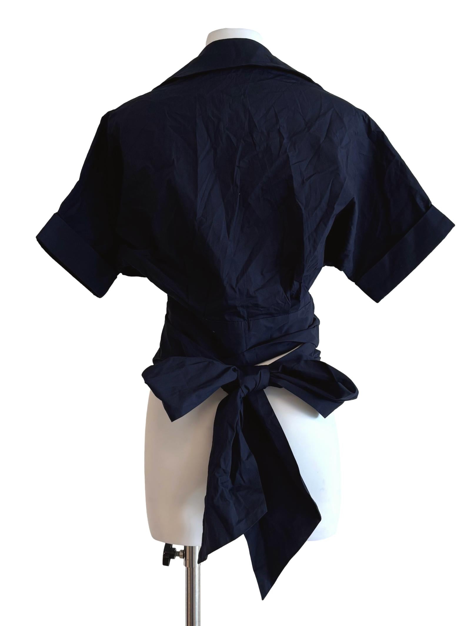 Midnight Blue Cotton Wrap Blouse LB