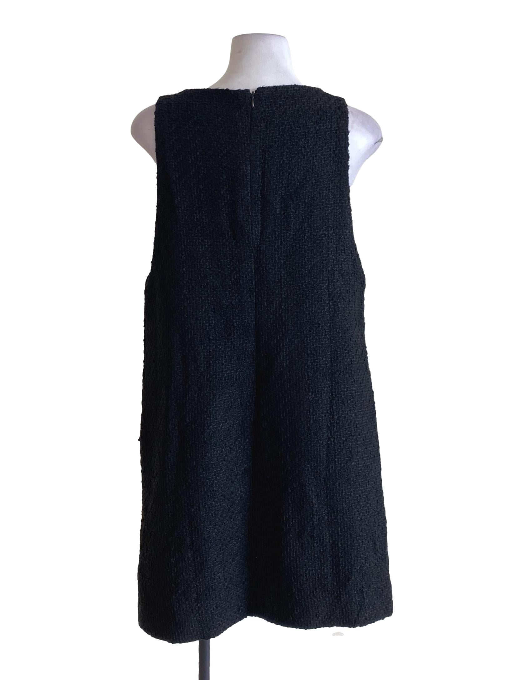Jet Black Boucle V-Neck Tweed Shift Dress