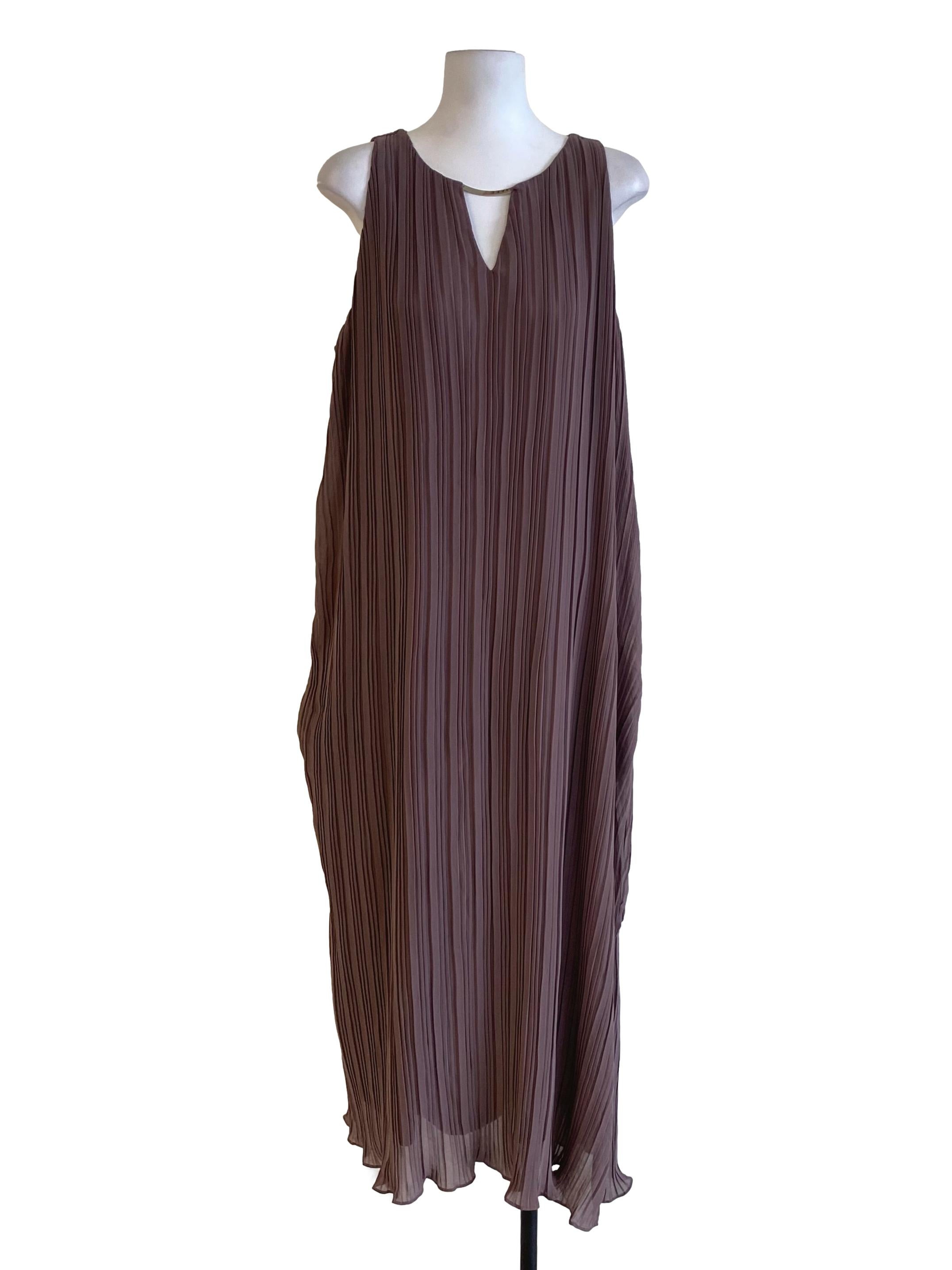 Peanut Brown Pleated Babydoll Dress