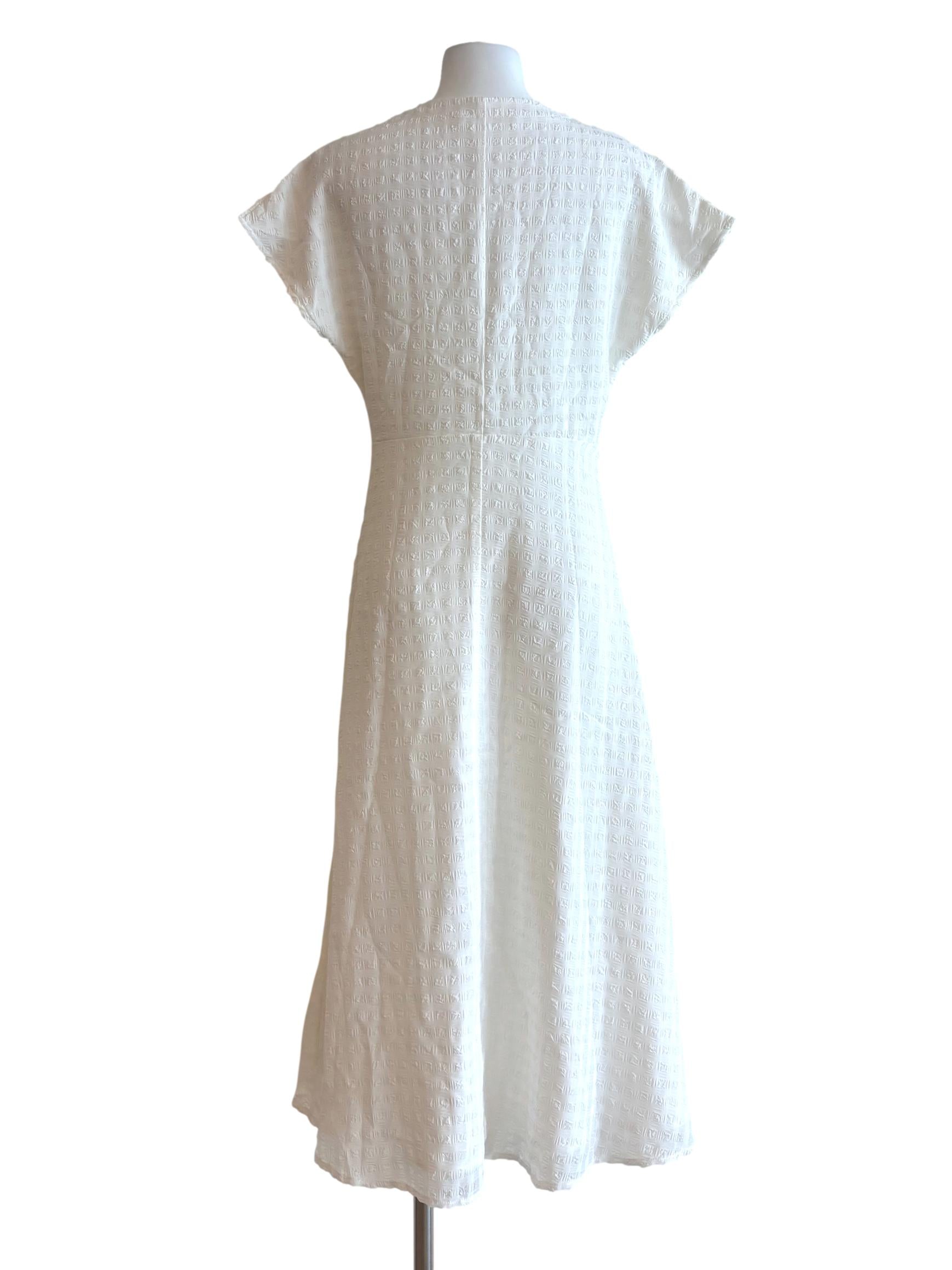 Powder White Textured Buttoned Dress LB
