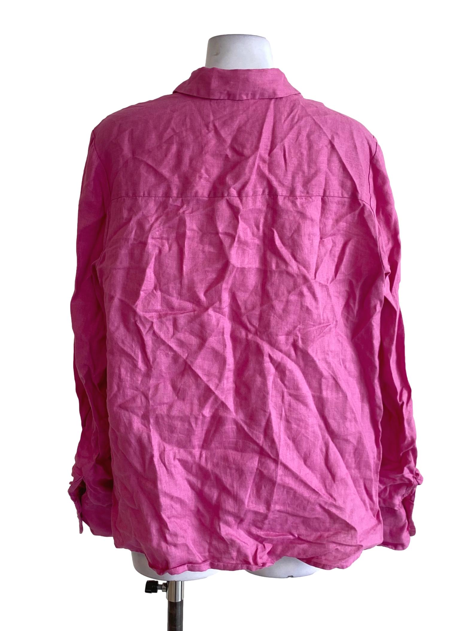 Bubblegum Pink Buttoned Down Wing Collar Long Sleeve Shirt Blouse