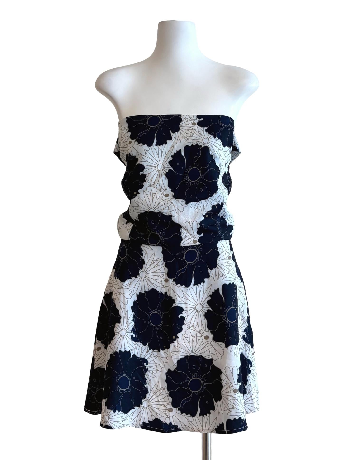 White Navy Blue Strapless Off Shoulder Dress