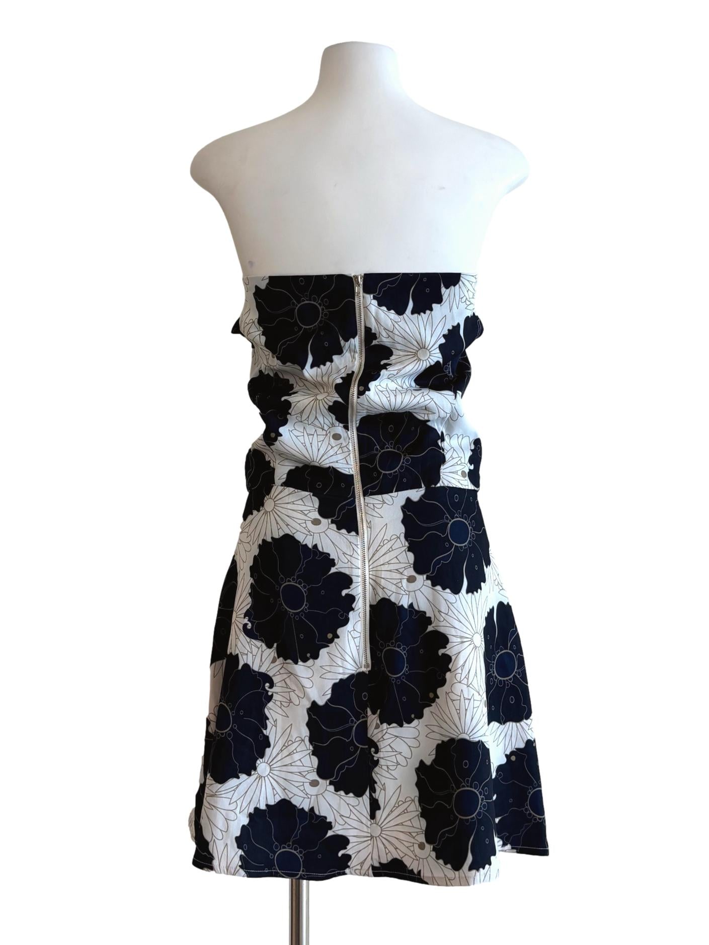 White Navy Blue Strapless Off Shoulder Dress