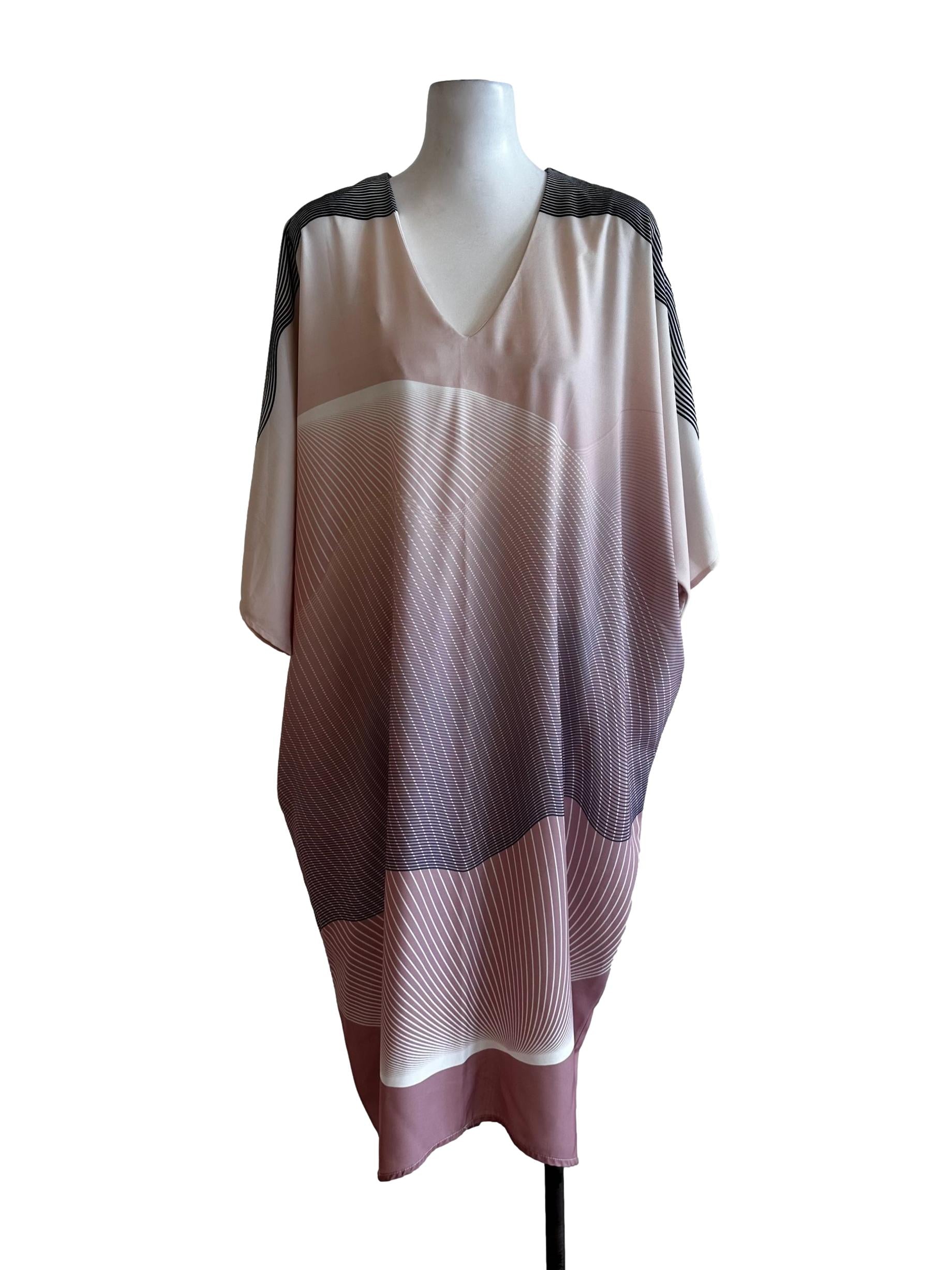 Rose Pink Abstract Pattern V Neckline Dress