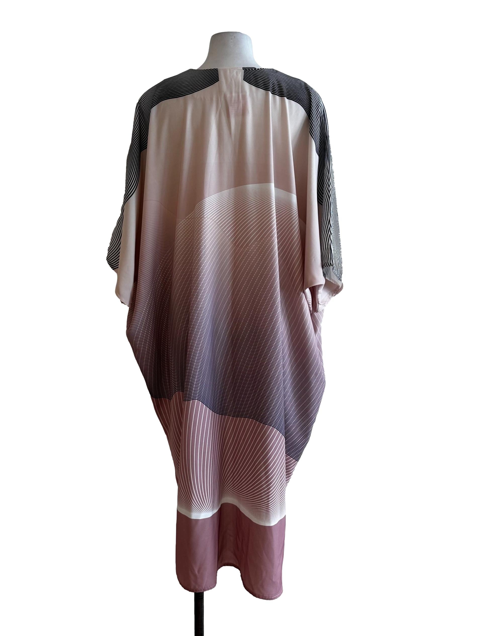 Rose Pink Abstract Pattern V Neckline Dress