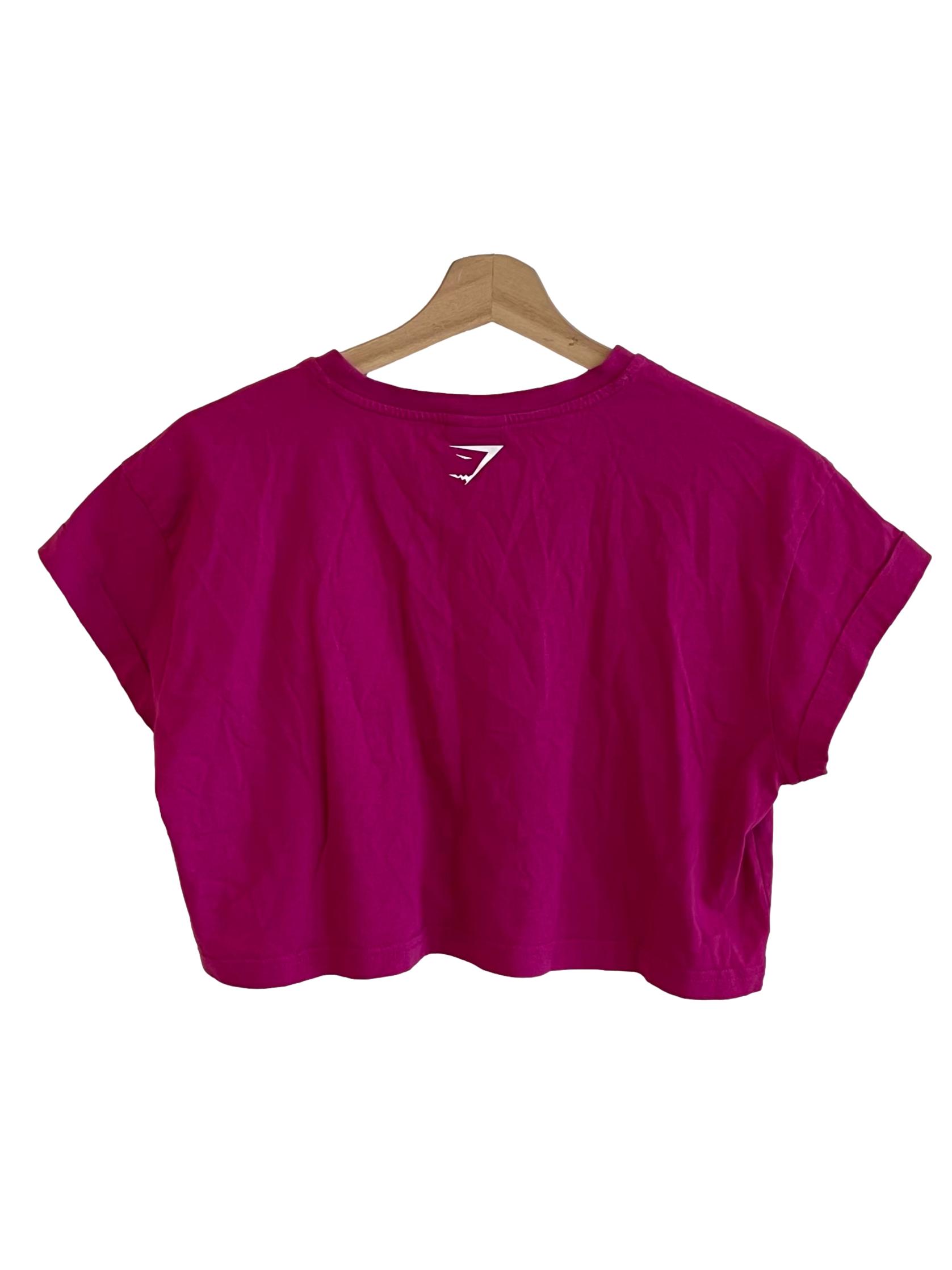 Magenta Pink Text Crop Tee