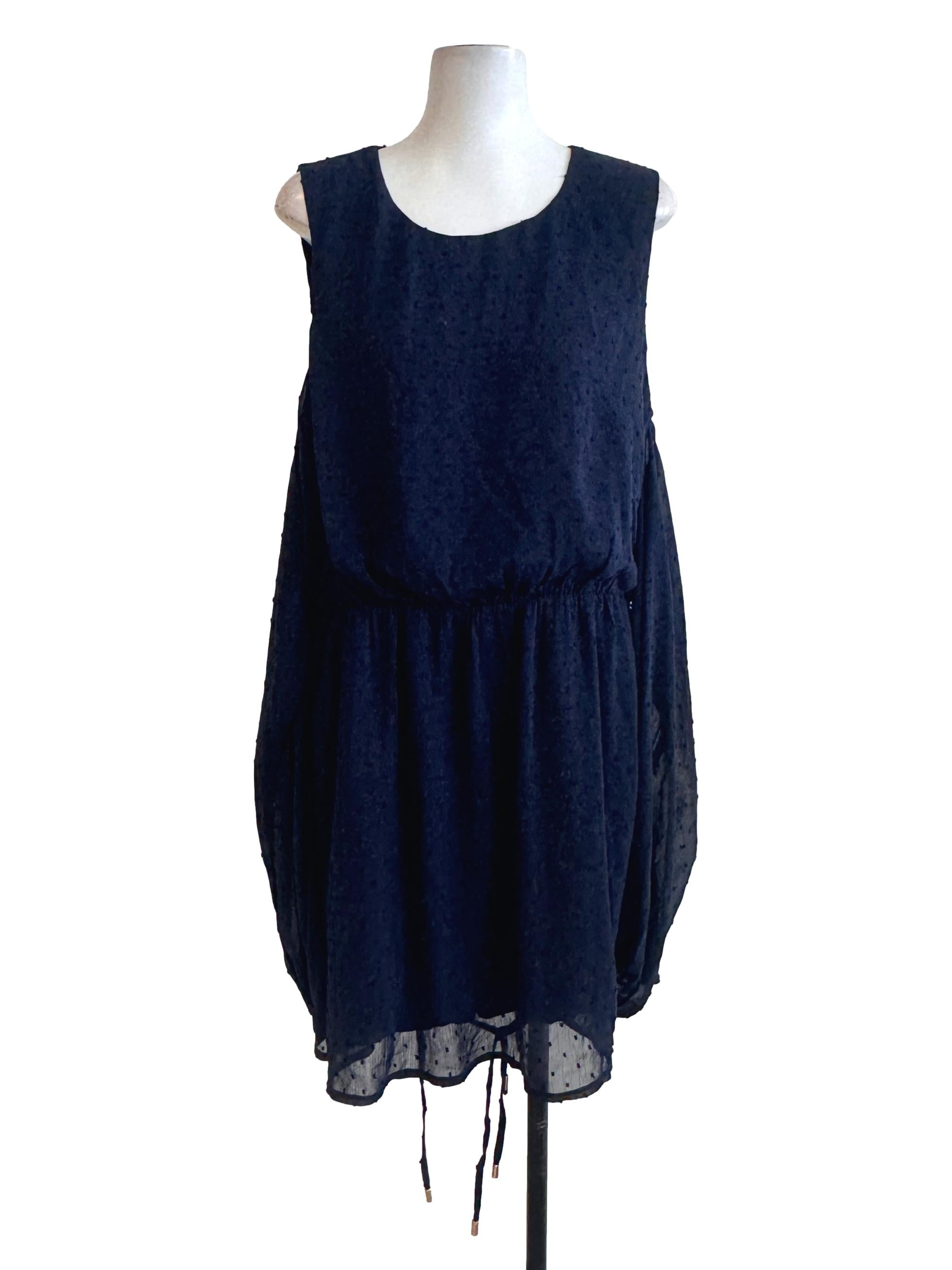 Navy Blue Textured Flowy Dress