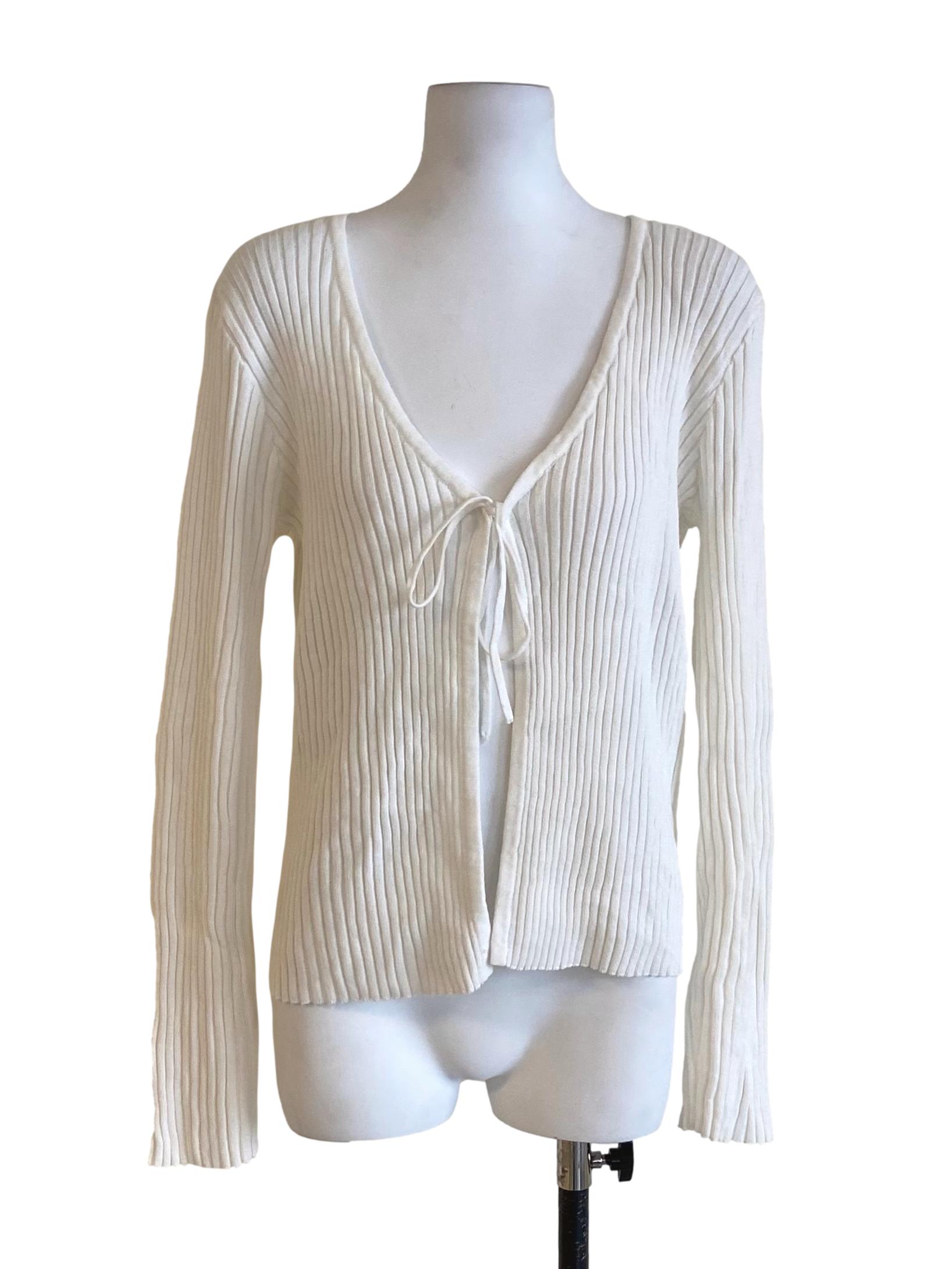 Chiffon White Pleated V-Neck Cardigan