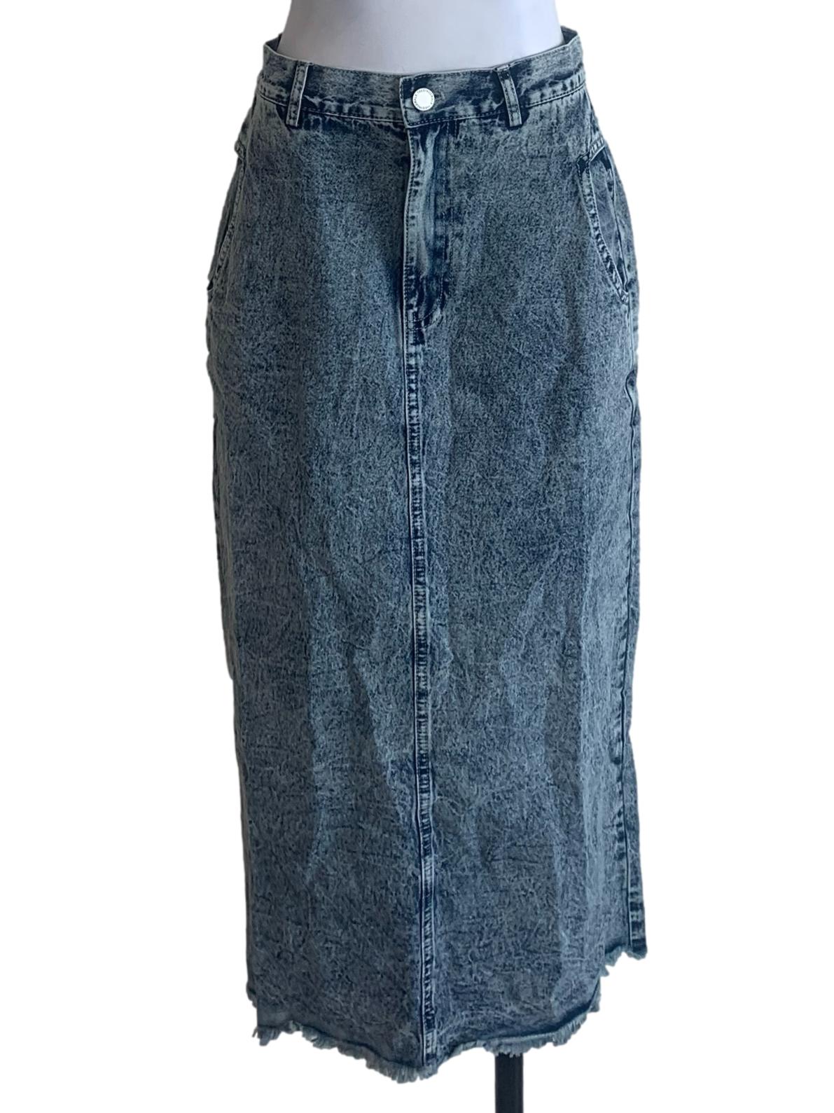 Washed Denim Blue Slit Skirt