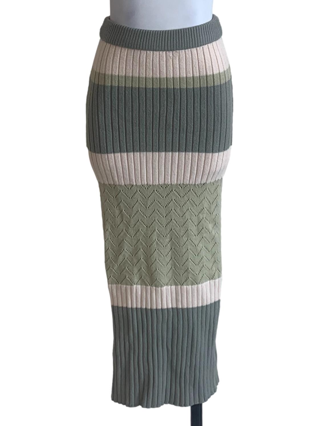 Sage Green Stripe Pattern Knit Skirt