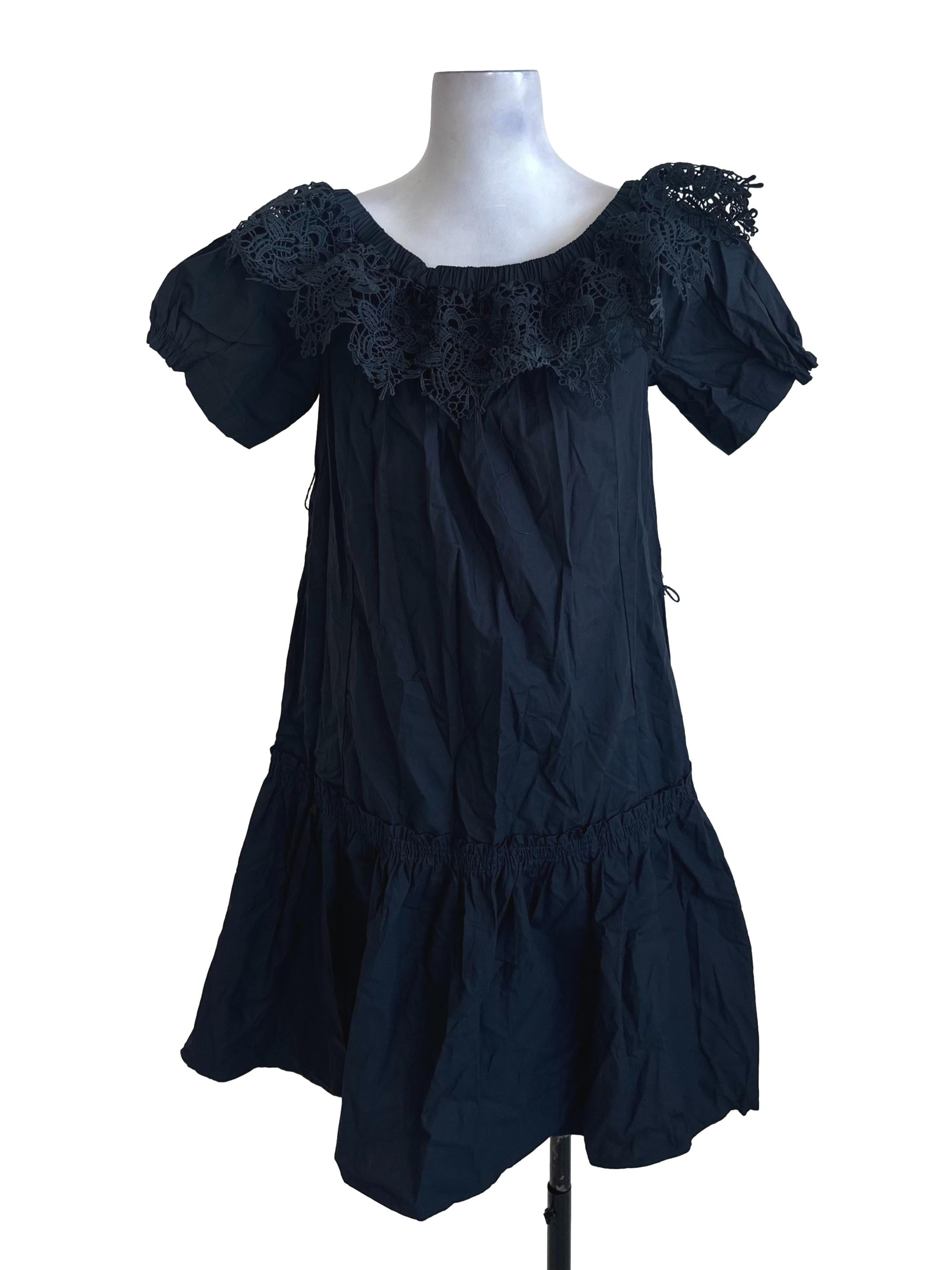 Navy Blue Lace Cape Short Sleeve Dress