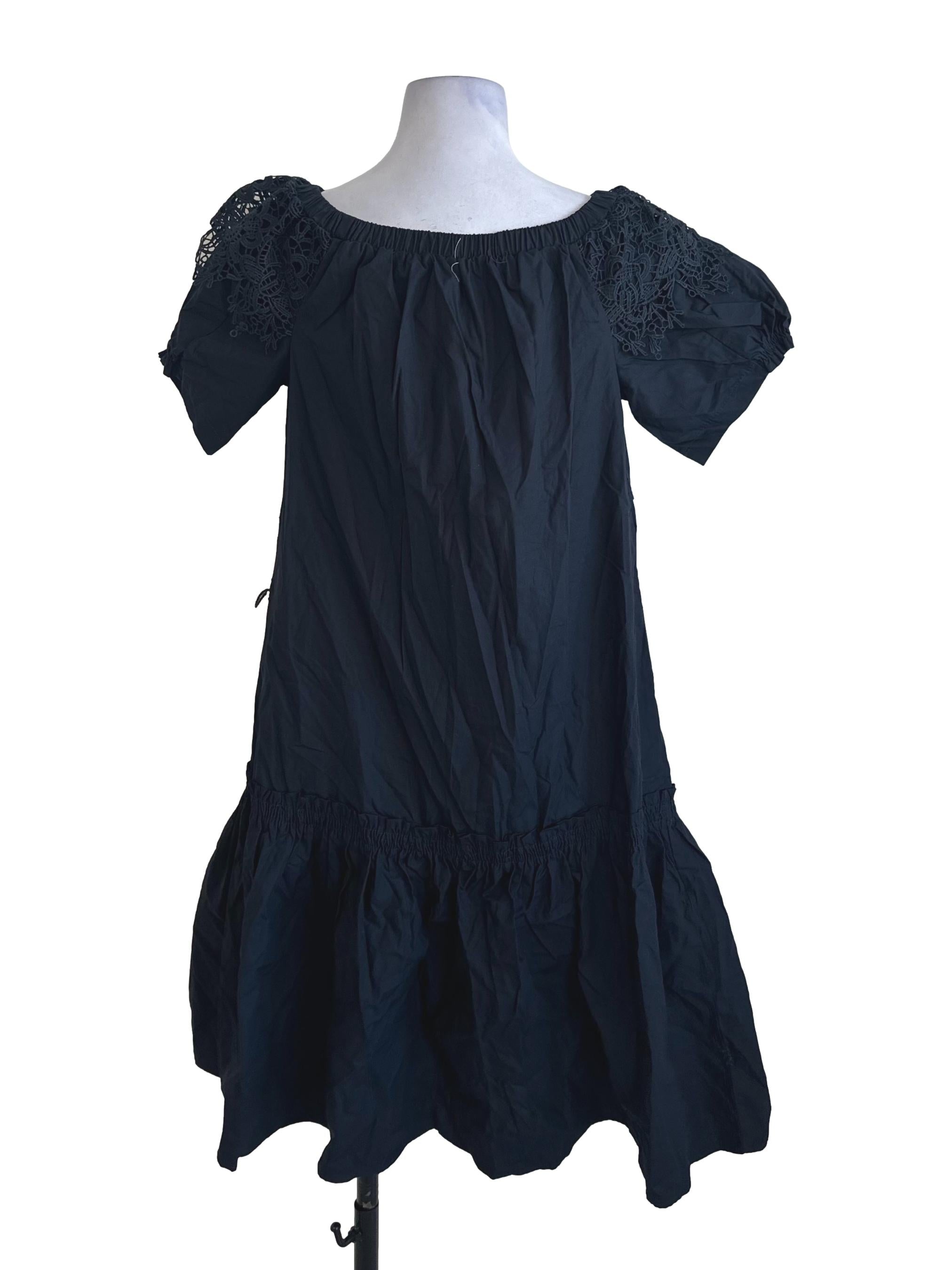 Navy Blue Lace Cape Short Sleeve Dress