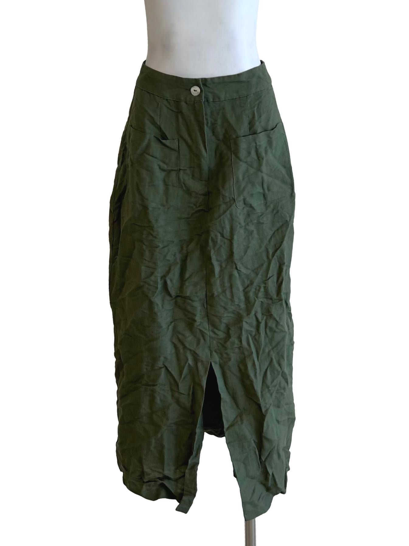 Pickle Green Slit Skirt