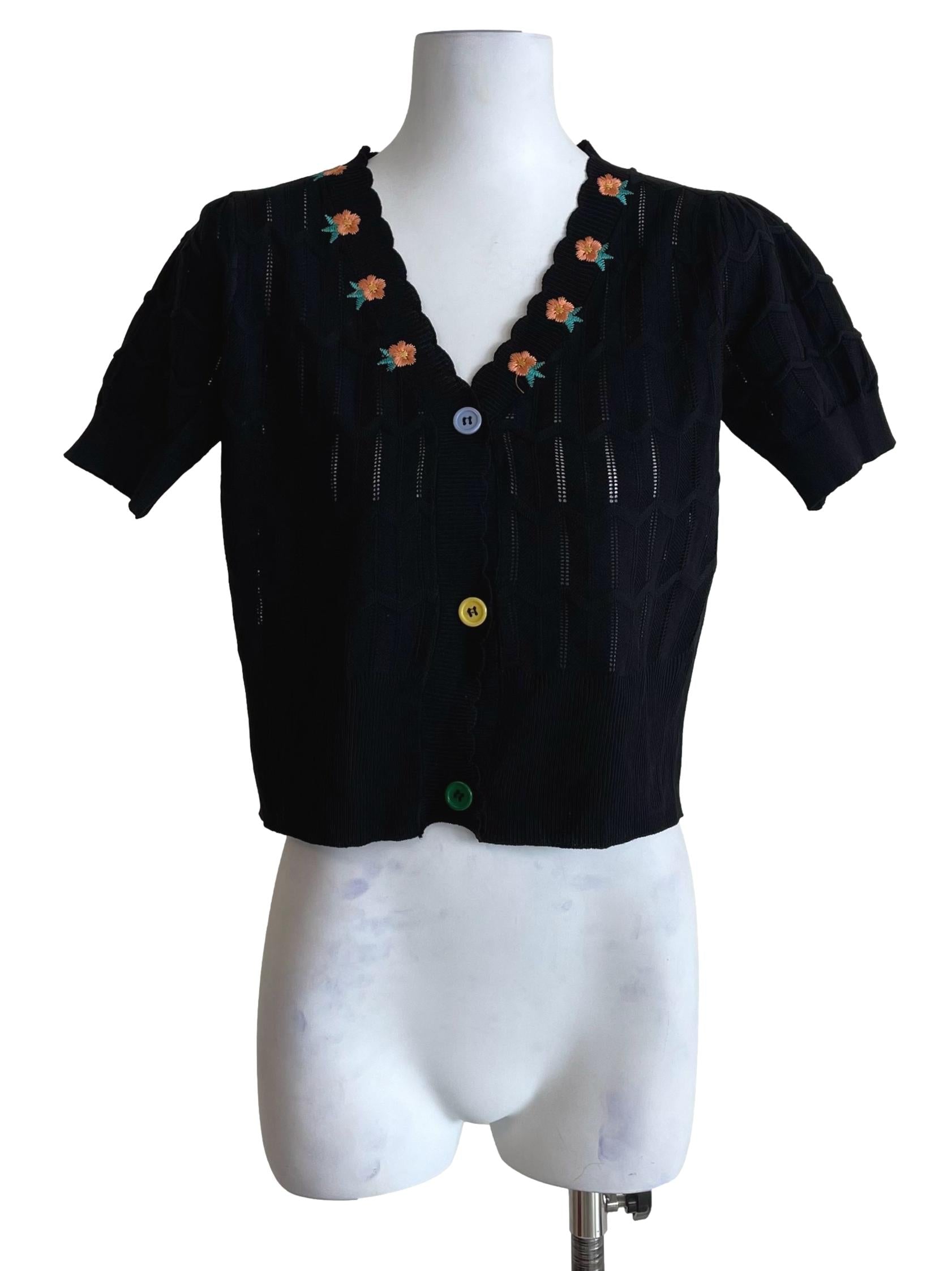 Black Barleycorn Stitched Cardigan Top