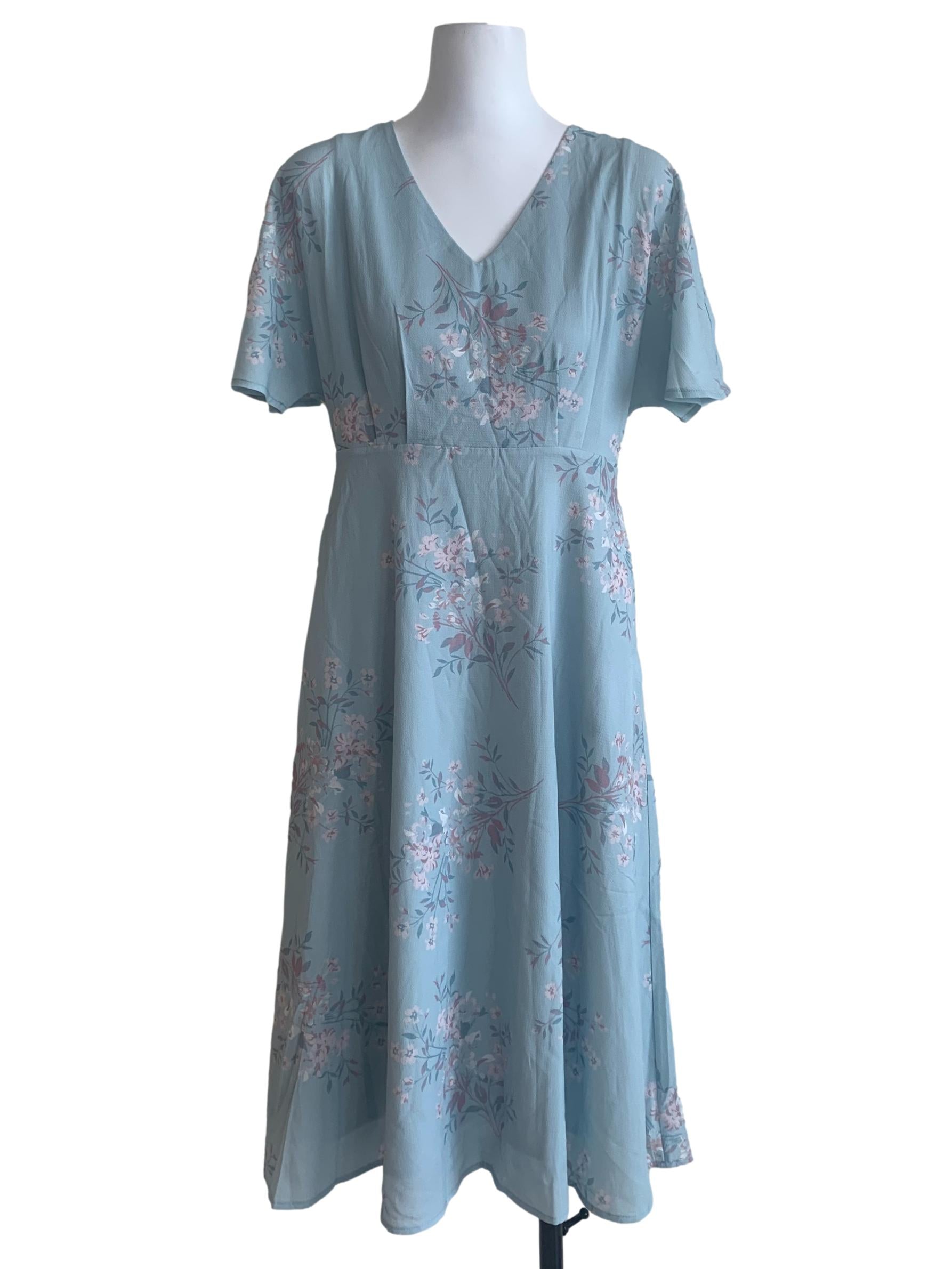 Sky Blue Flower Pattern Dress