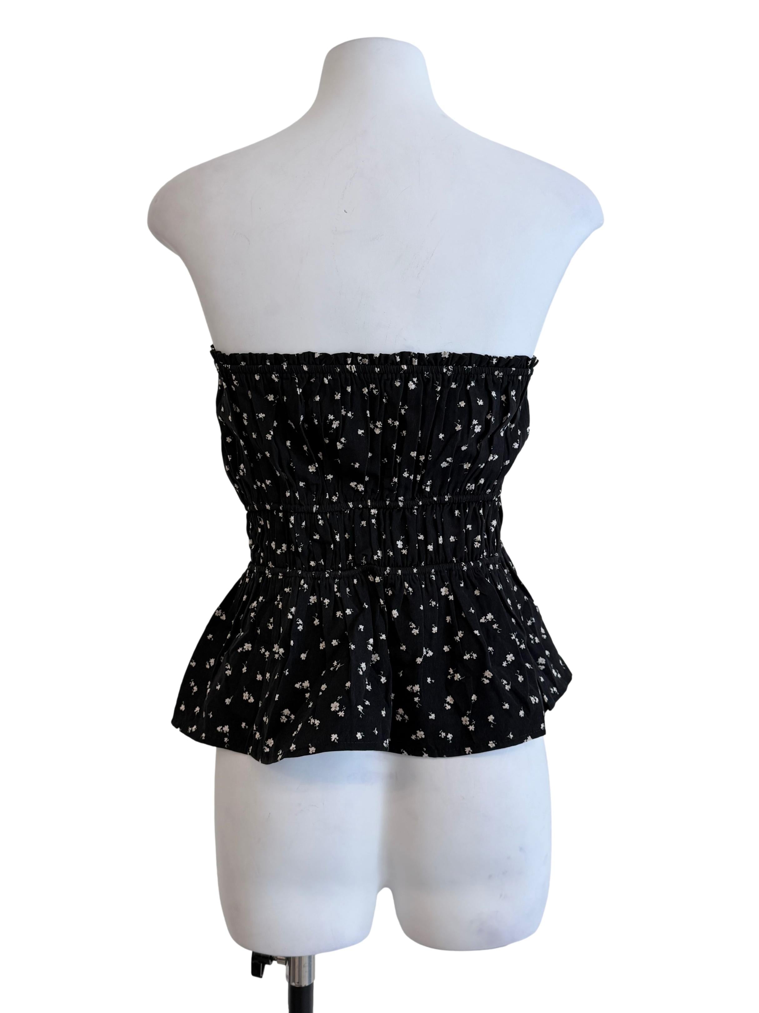 Black Floral Strapless Peplum Top
