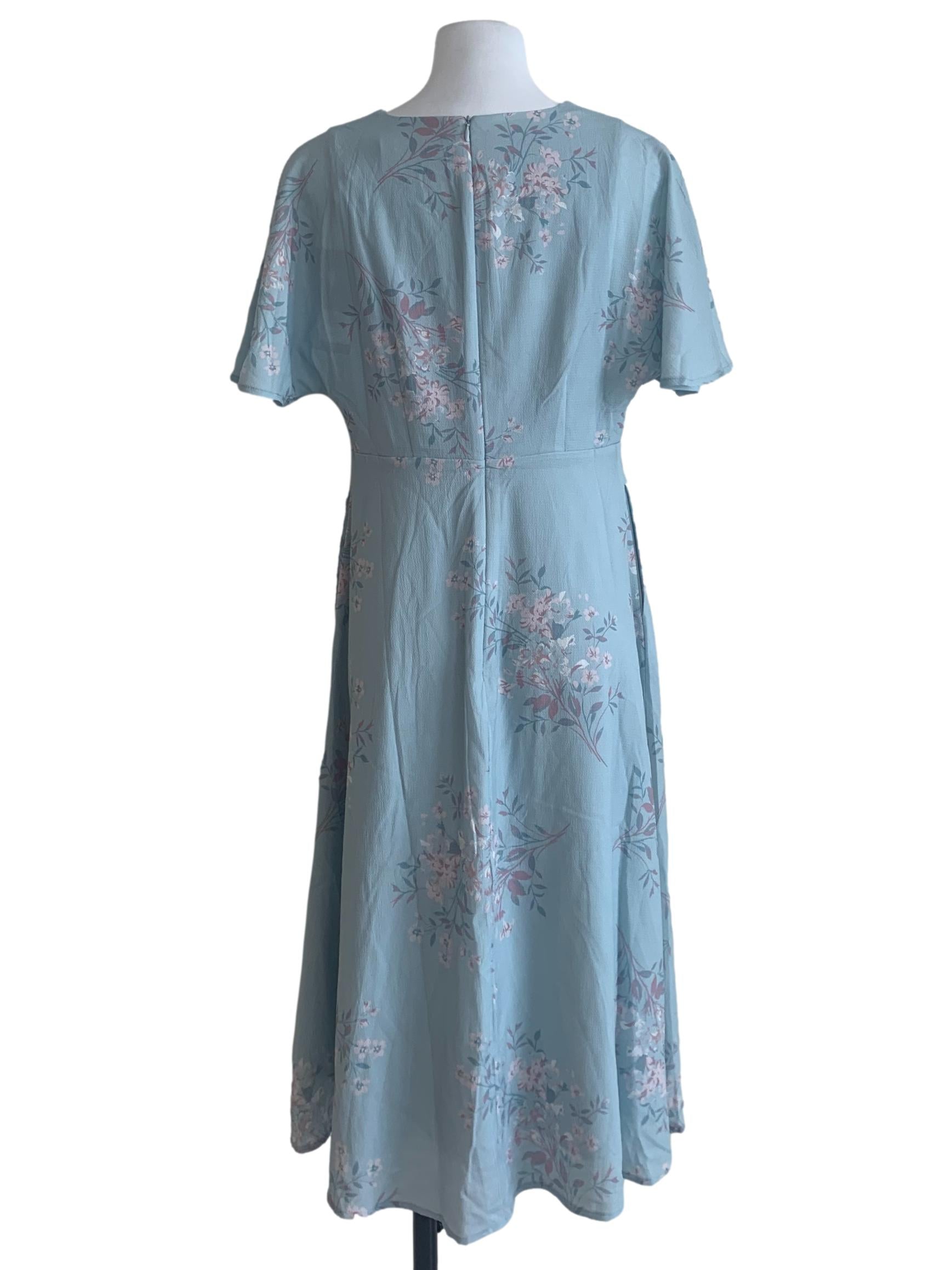 Sky Blue Flower Pattern Dress