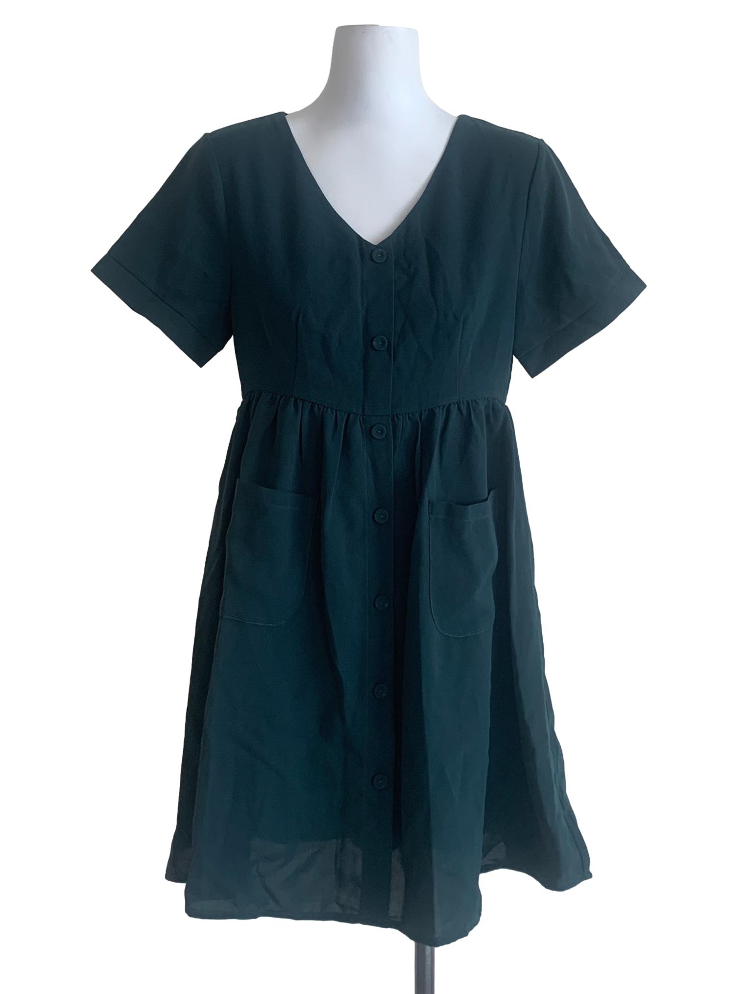 Dark Emerald Green Button Dress