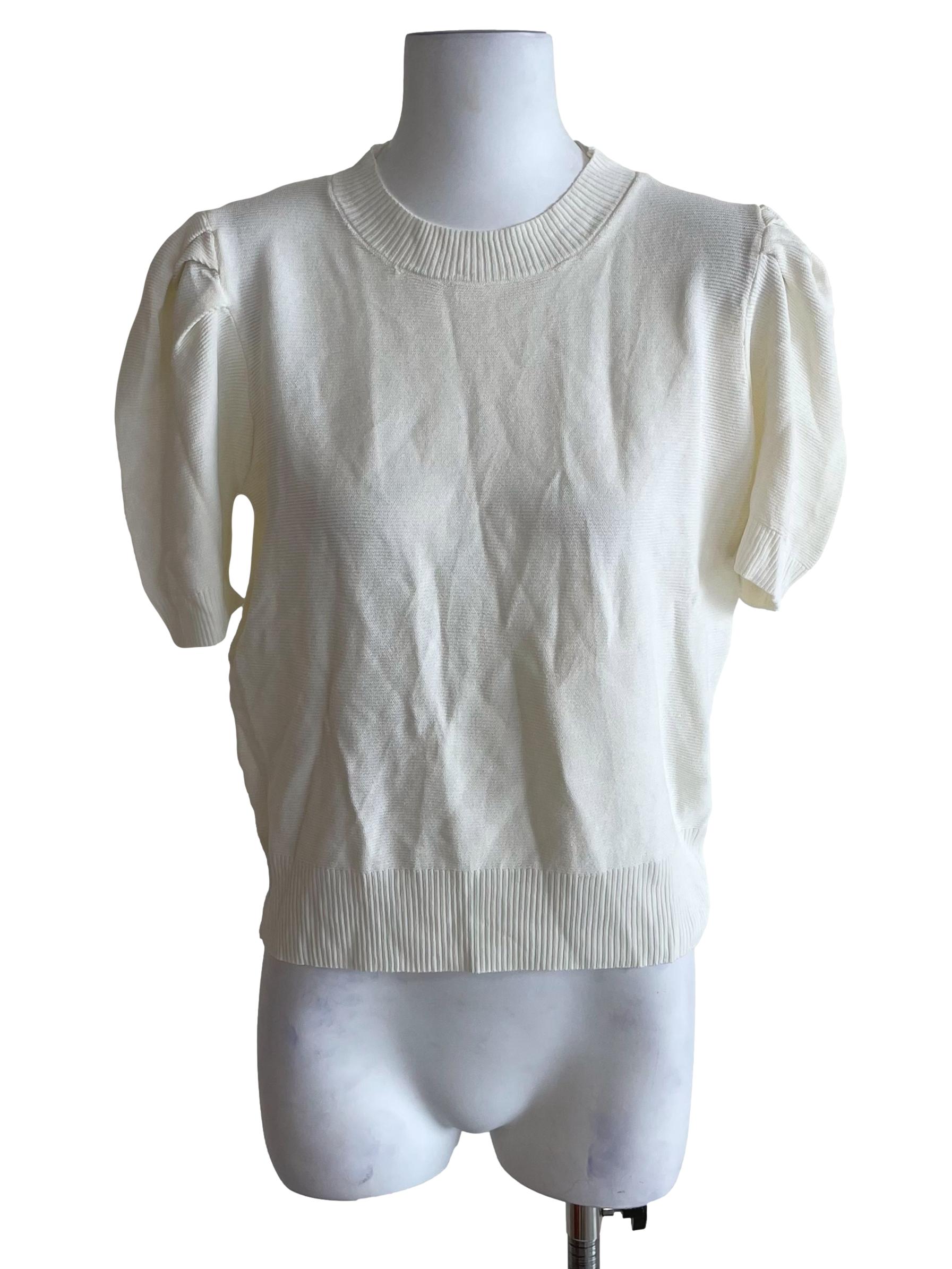 White Puff Sleeves Knit Top