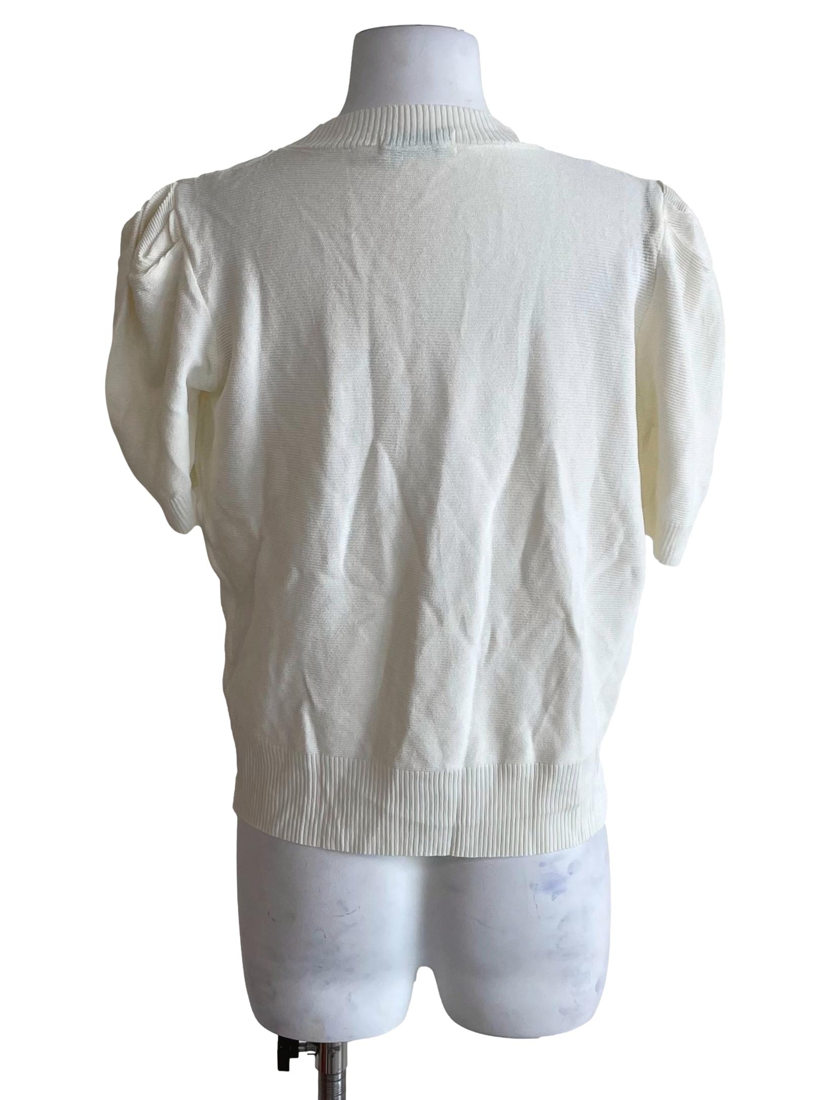 White Puff Sleeves Knit Top