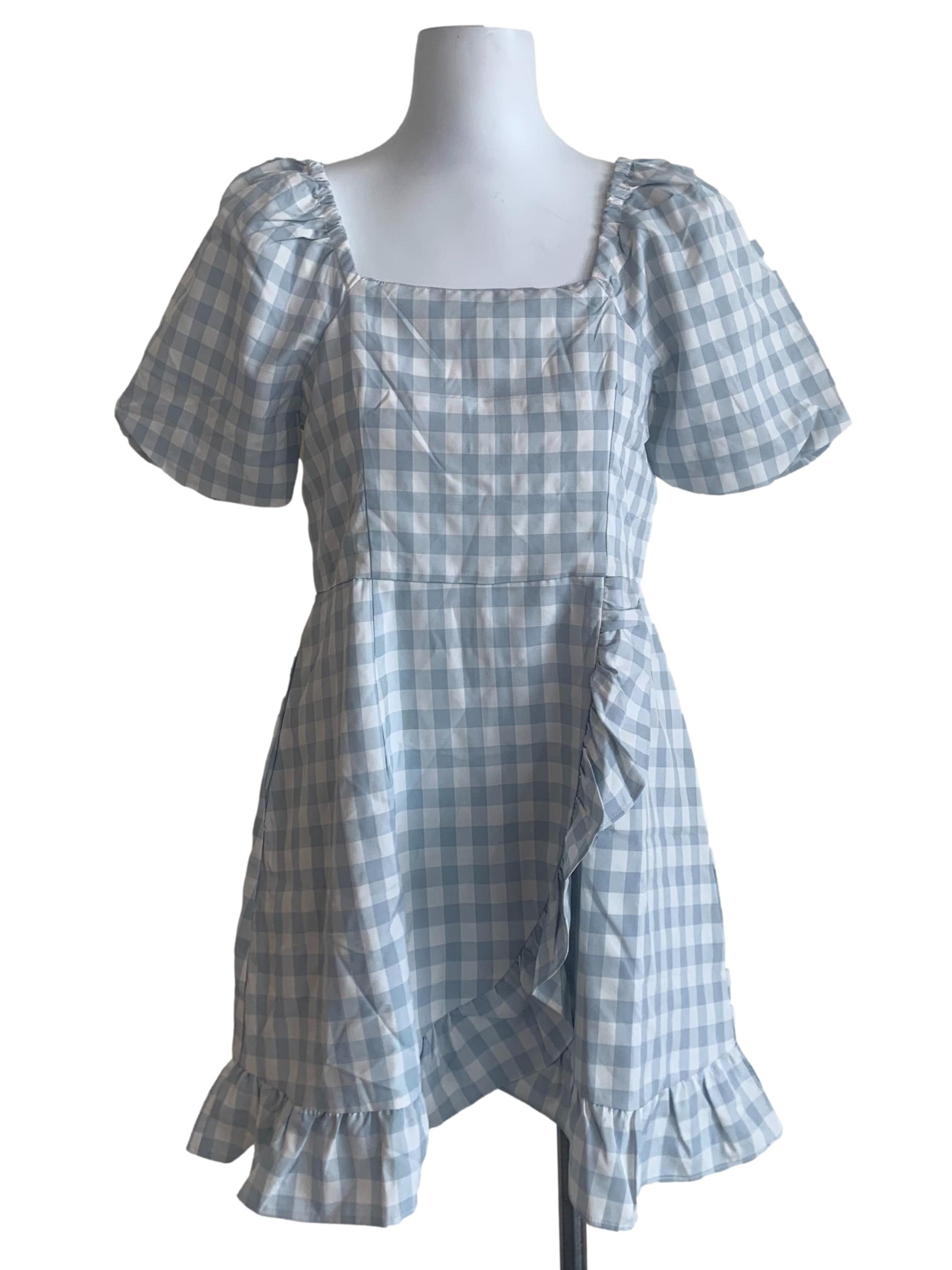Light Blue Gingham Ruffle Romper