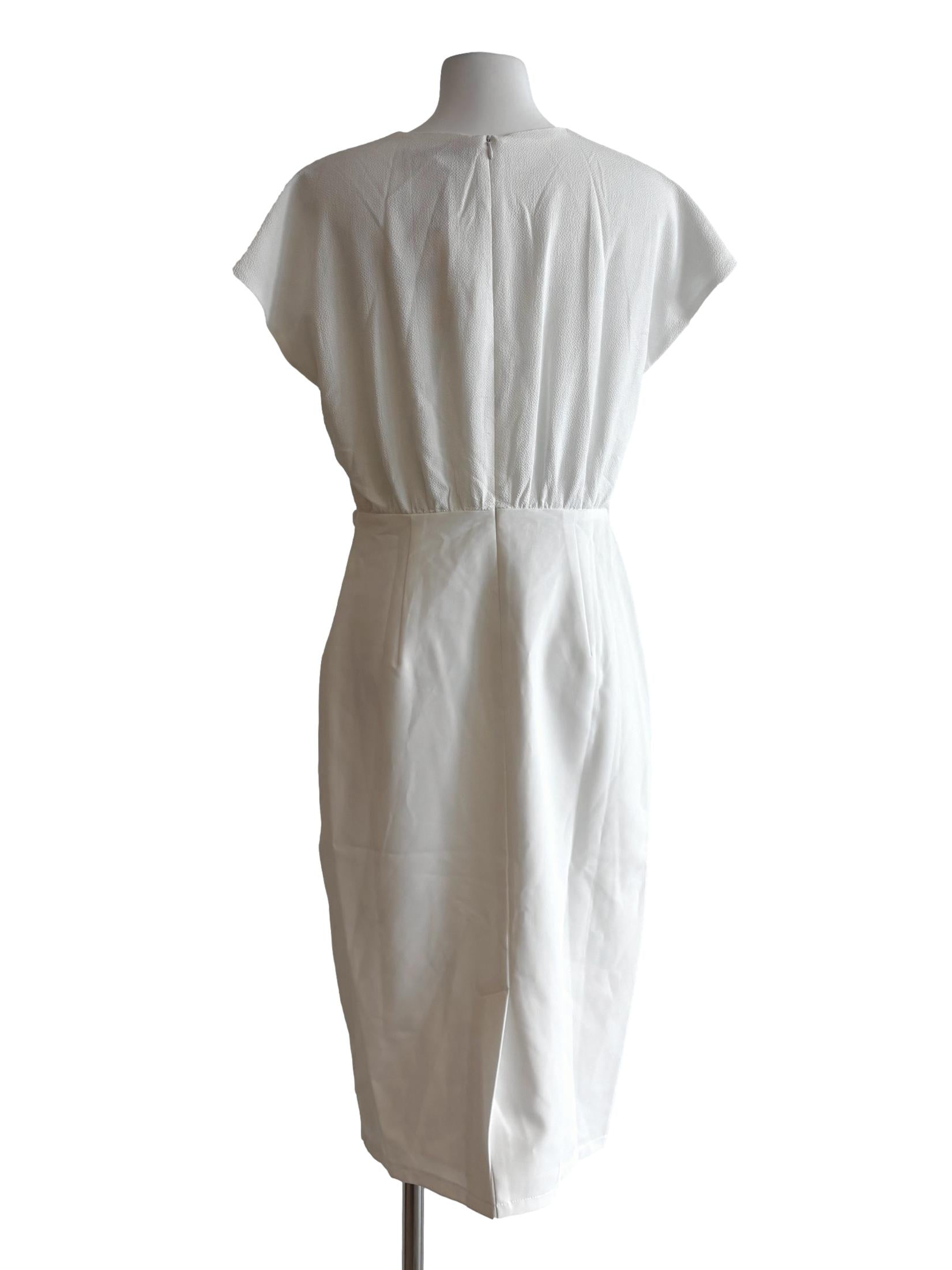 Powder White Surplice Front Twist Dress LB