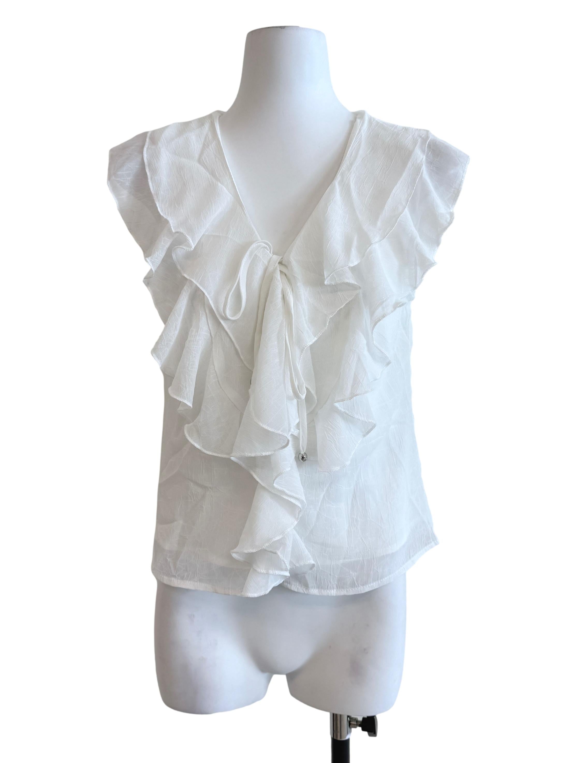Pearl White Ruffle Sleeveless Top