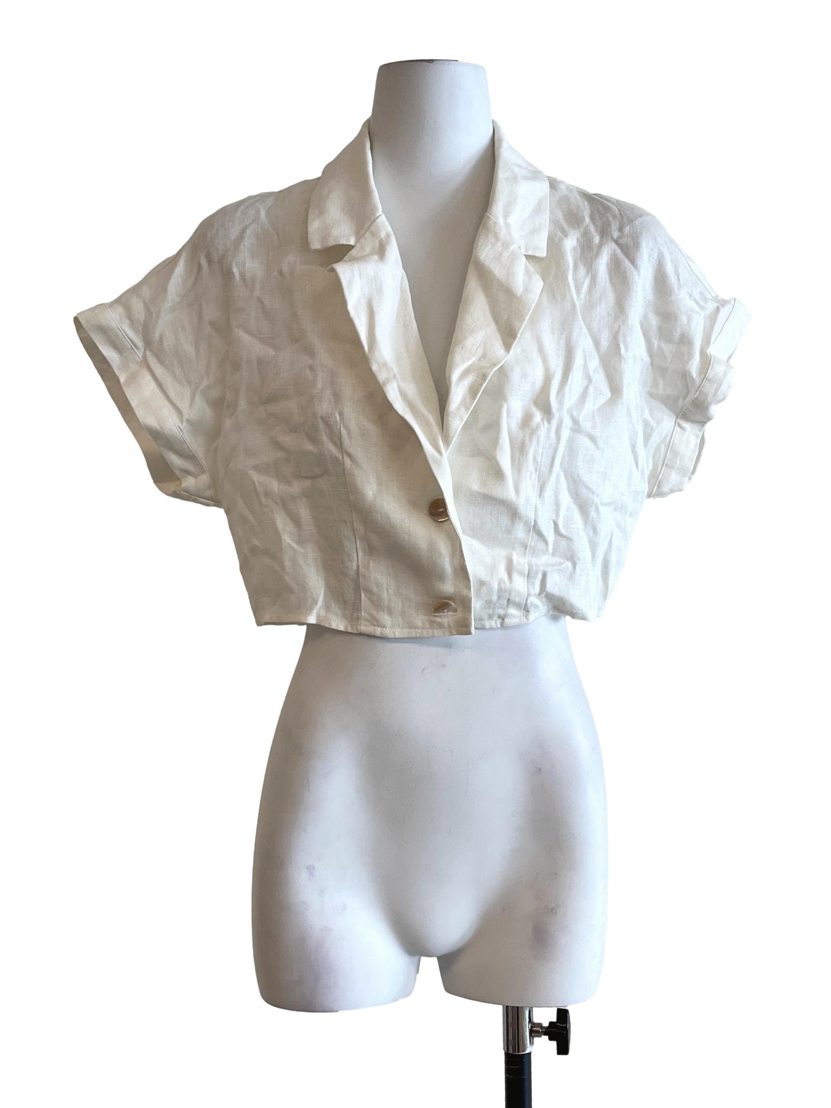 Linen Crop Collared Top OSN