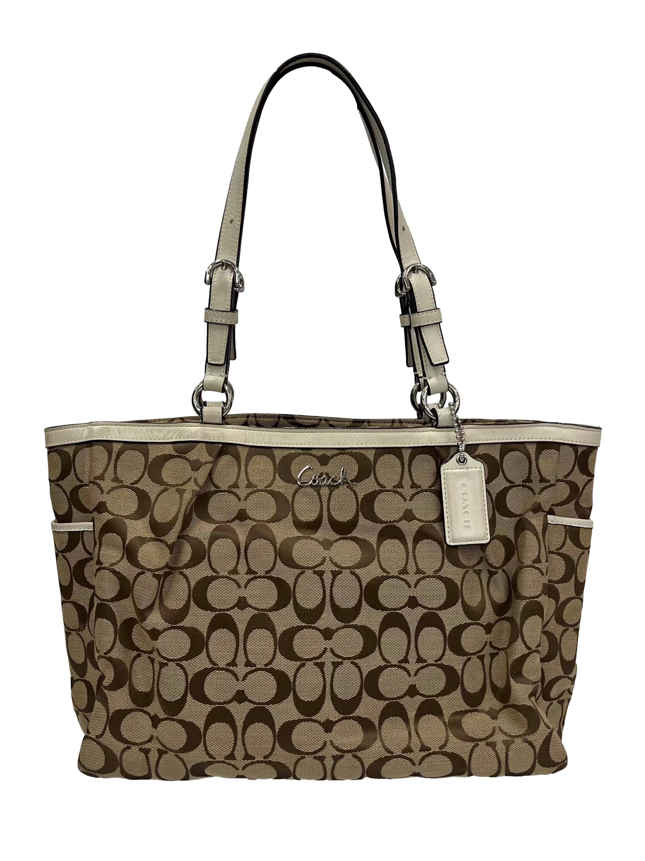 Brown Monogram Shoulder Bag With Cream Straps