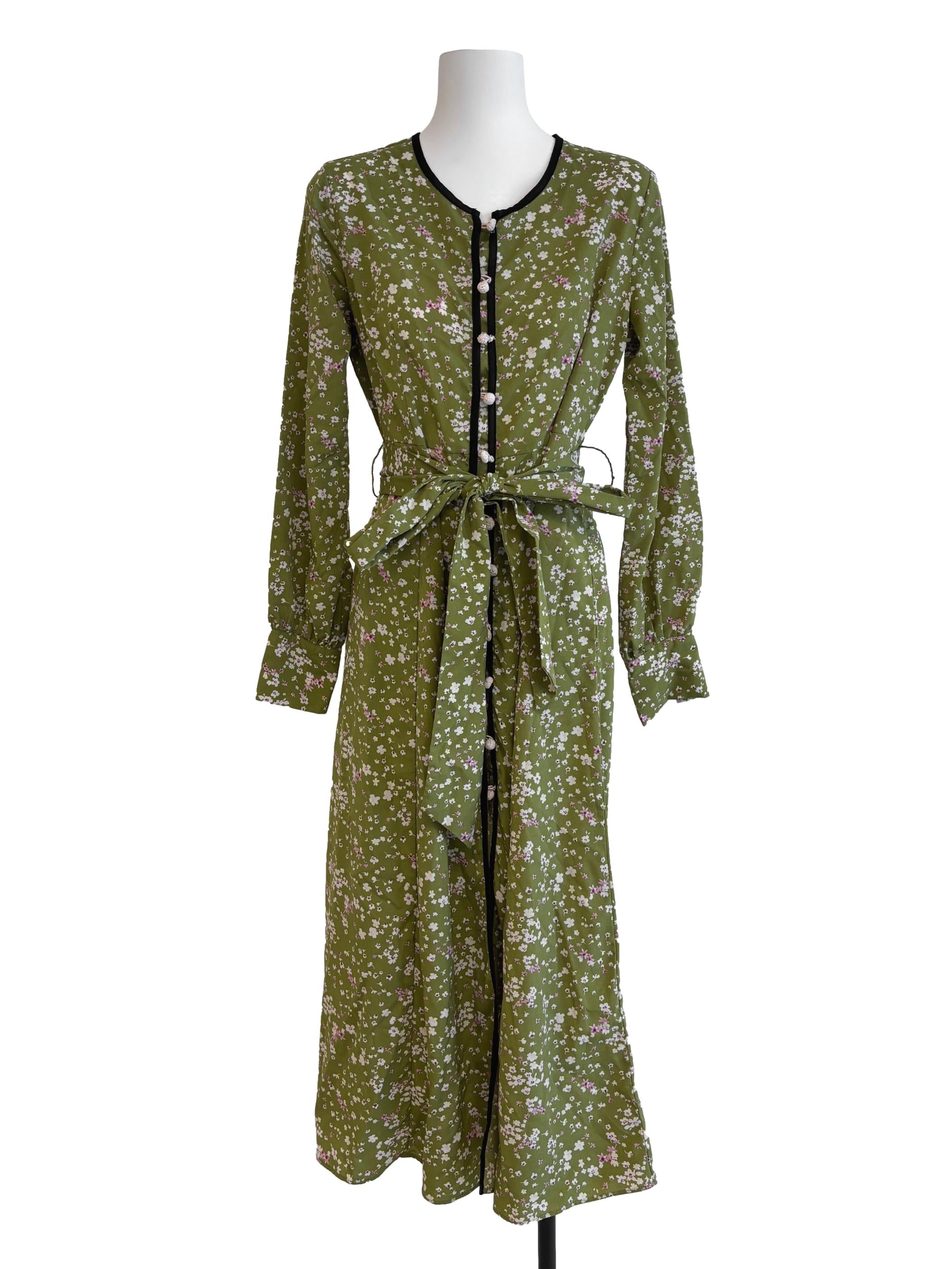 Pear Green Floral Buttoned Dress