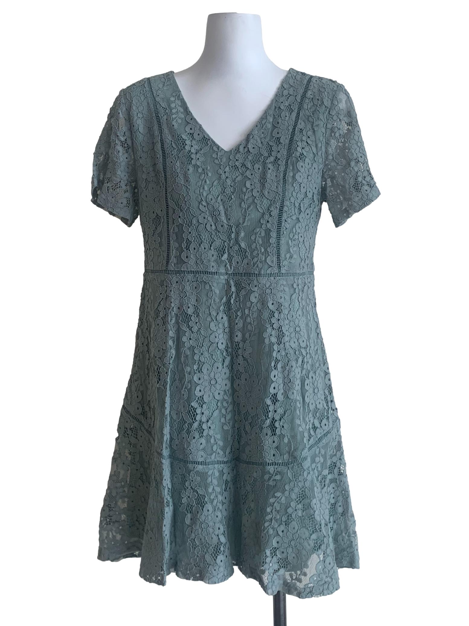 Sage Green Lace Mini Dress