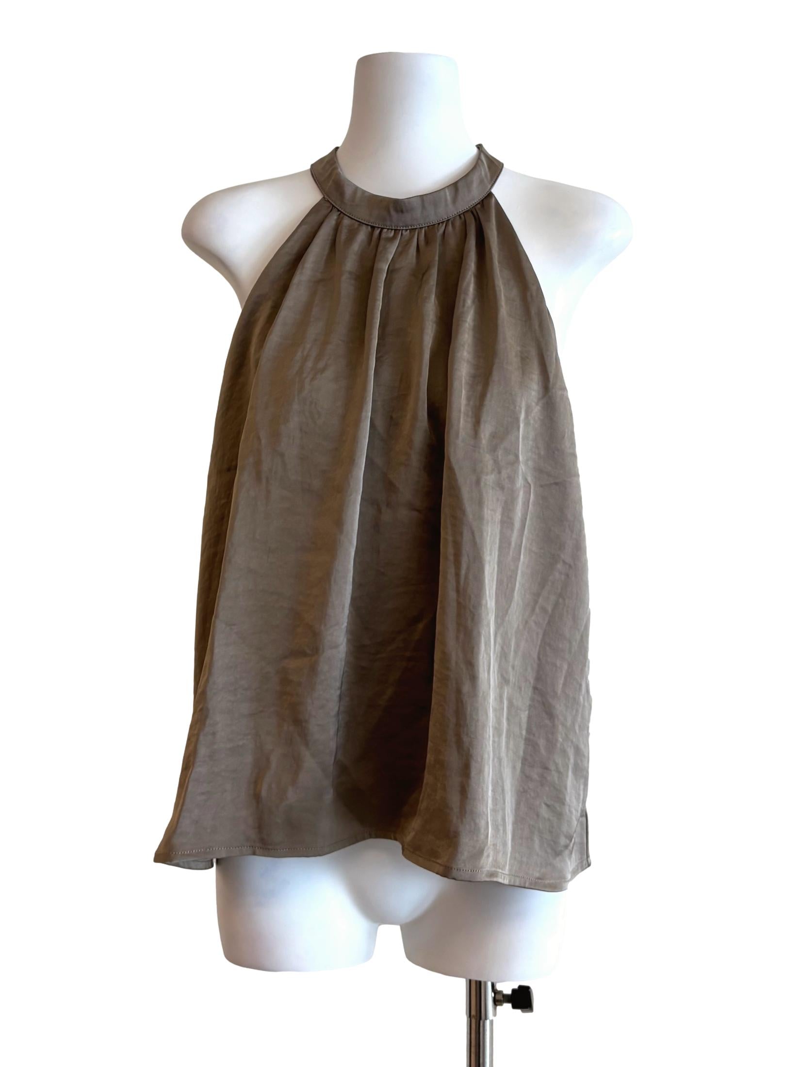 Champagne Brown Apron Neck Satin Top