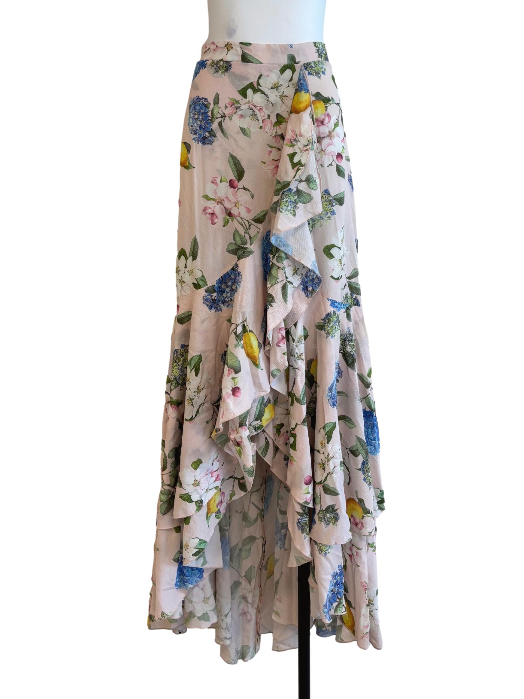 Crepe Pink Long Ruffle Skirt