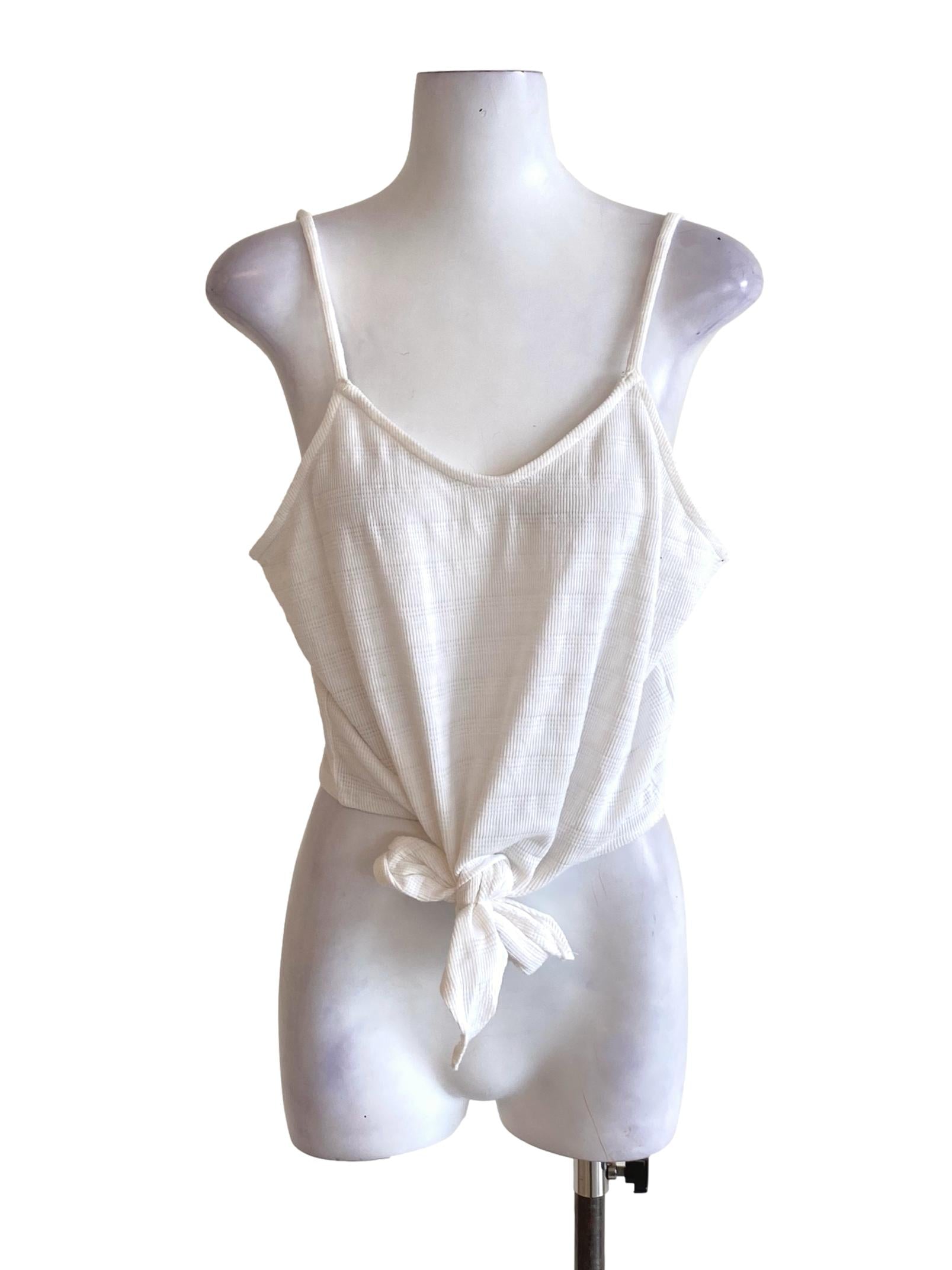 Pearl White Spaghetti Strap Front Knot Babydoll Top