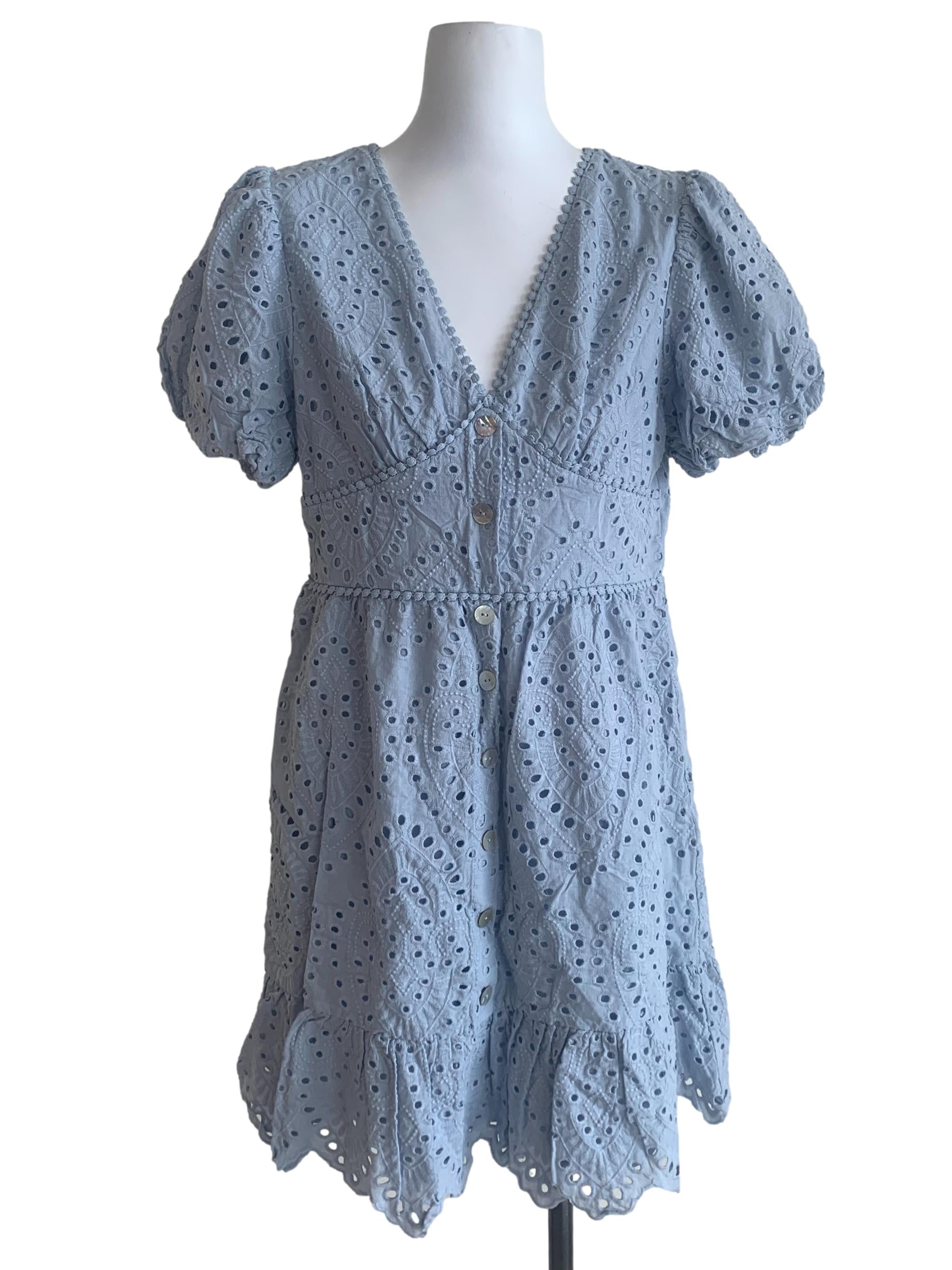 Light Blue Button Front Eyelet Dress