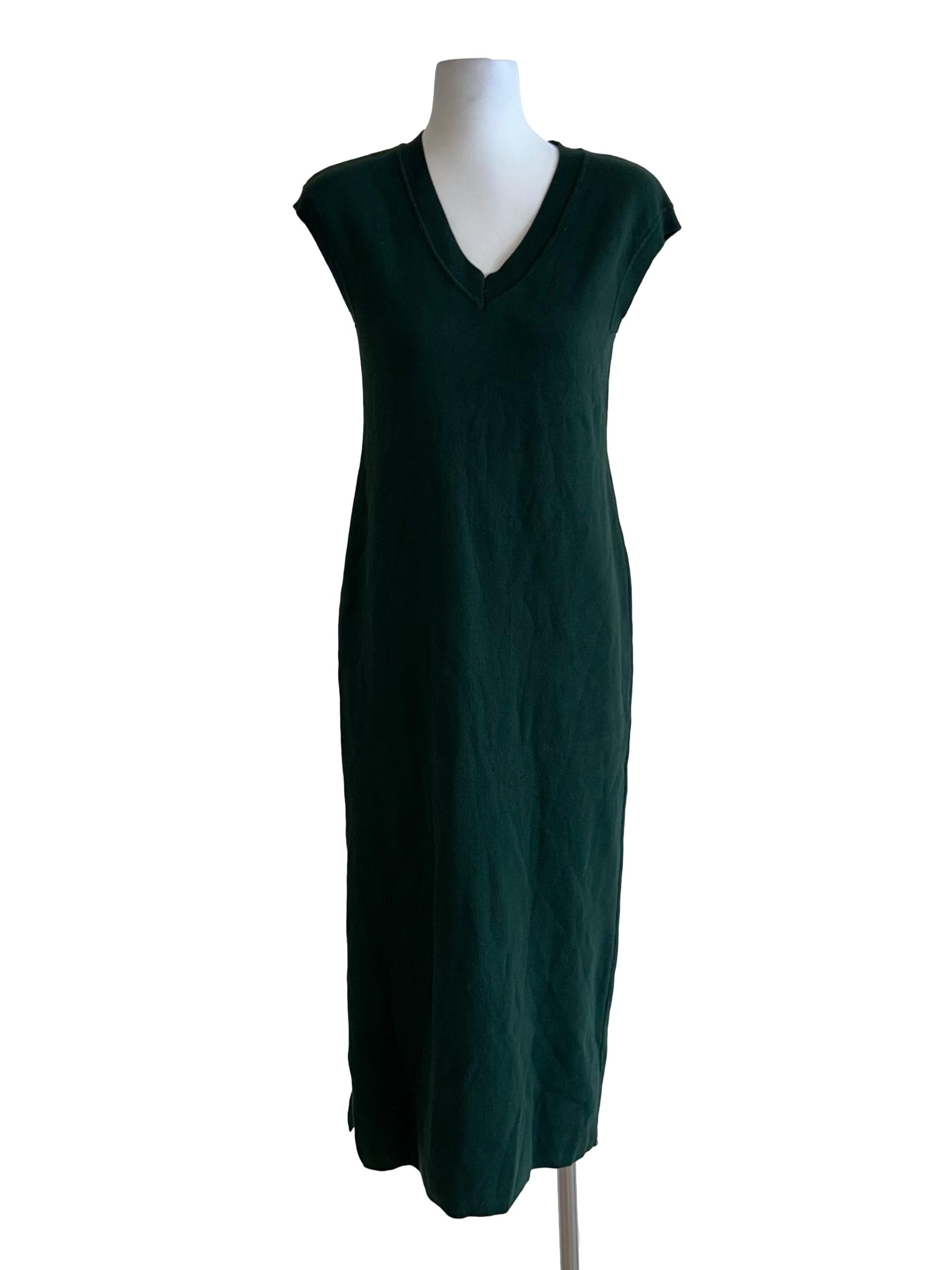Dark Green Knit Slit Dress