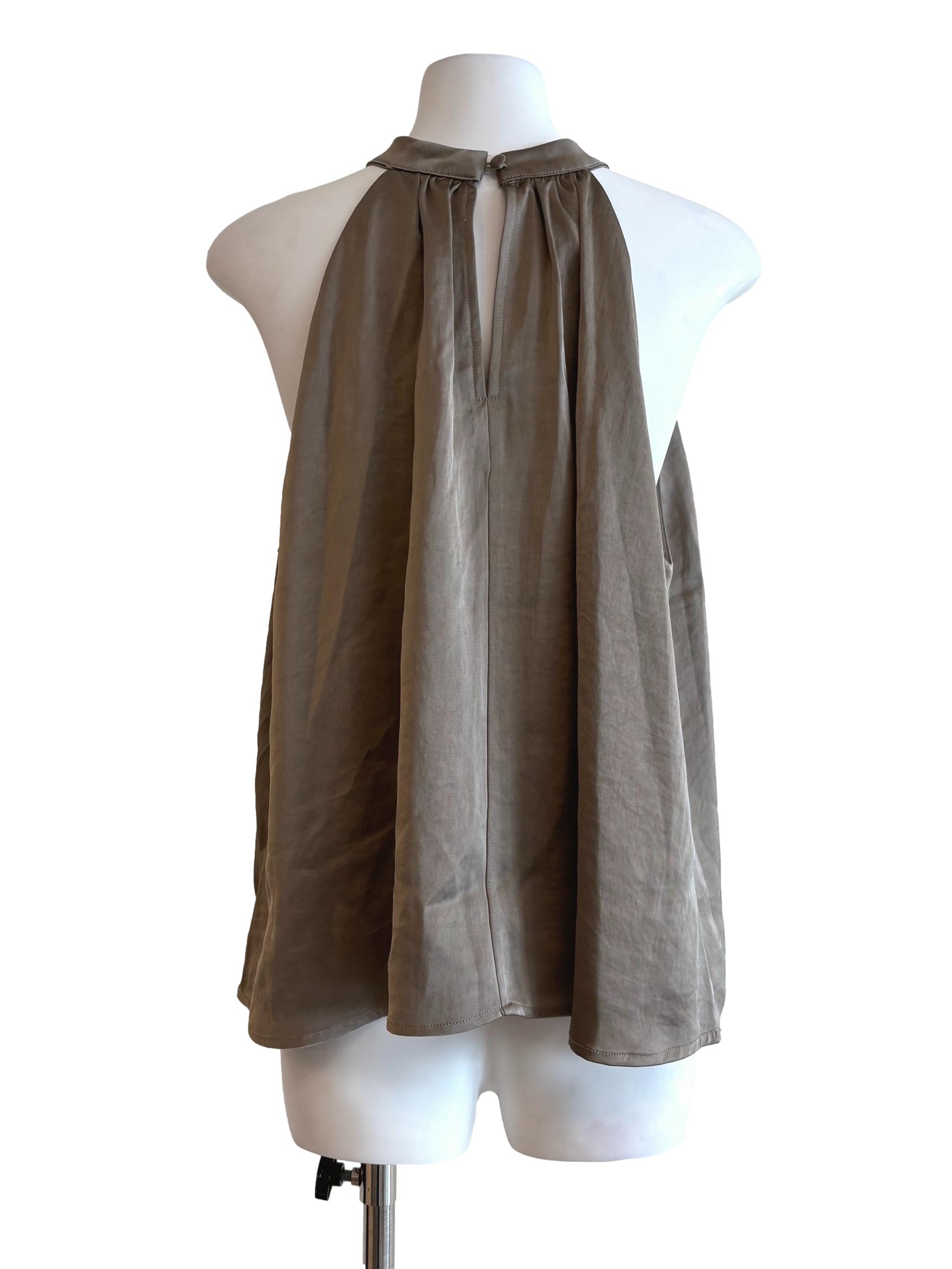 Champagne Brown Apron Neck Satin Top