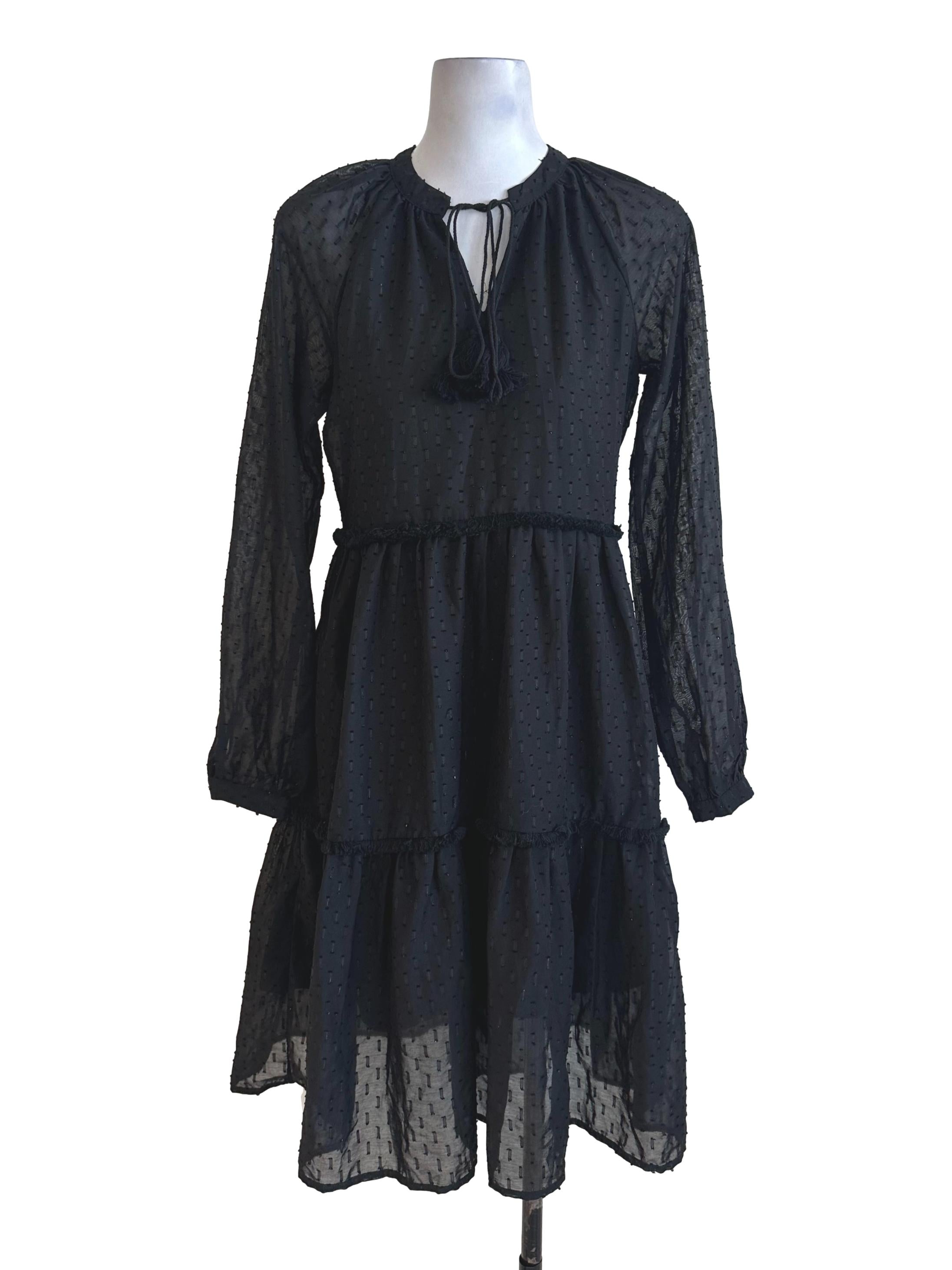 Black Textured Tiered Dress