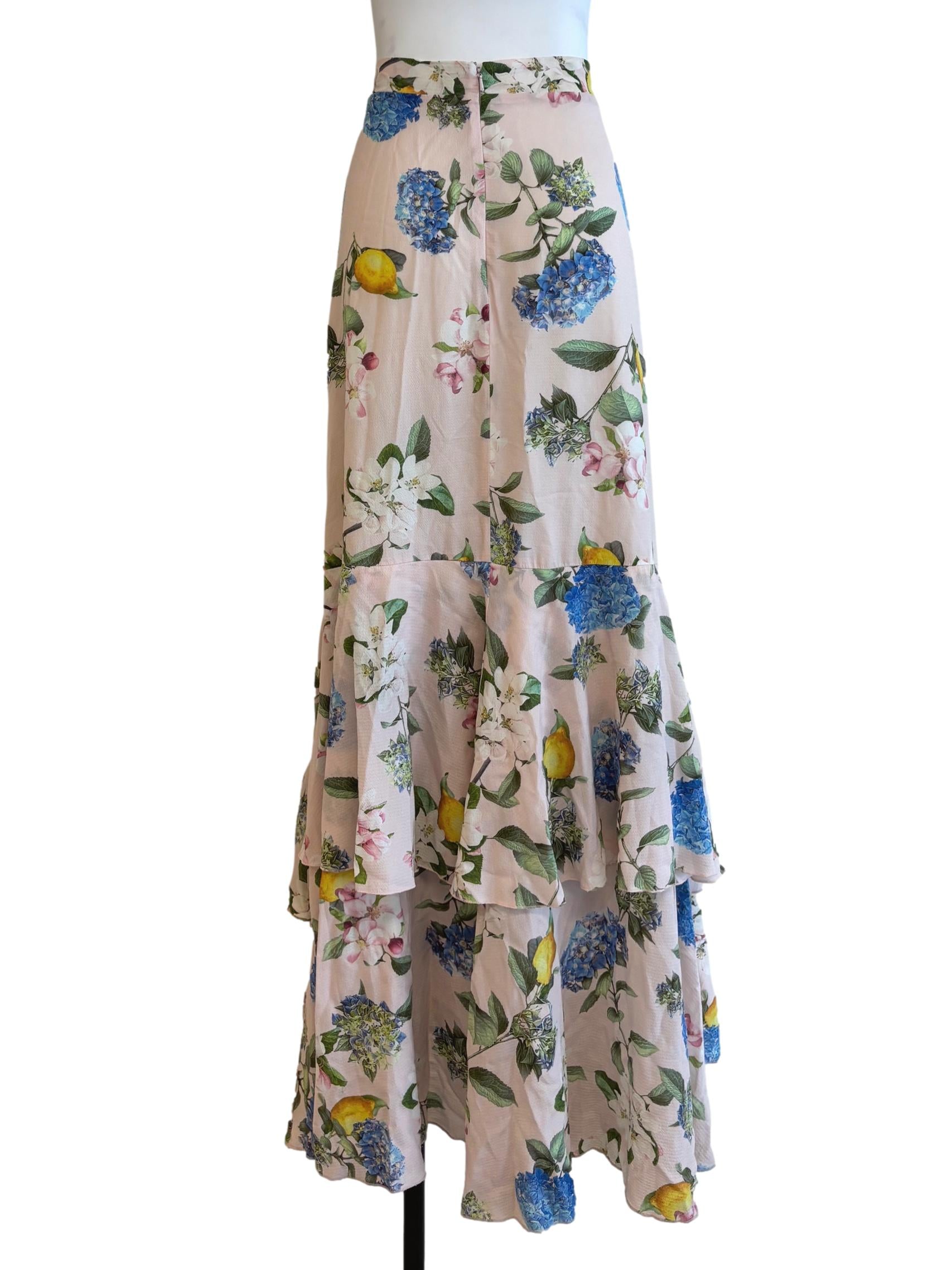Crepe Pink Long Ruffle Skirt
