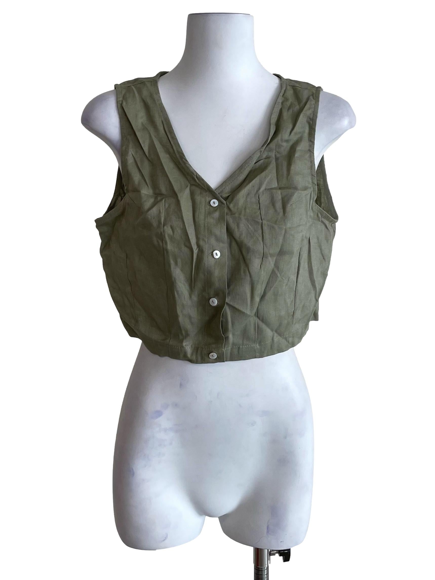 Dusty Olive Green Button Down Crop Top