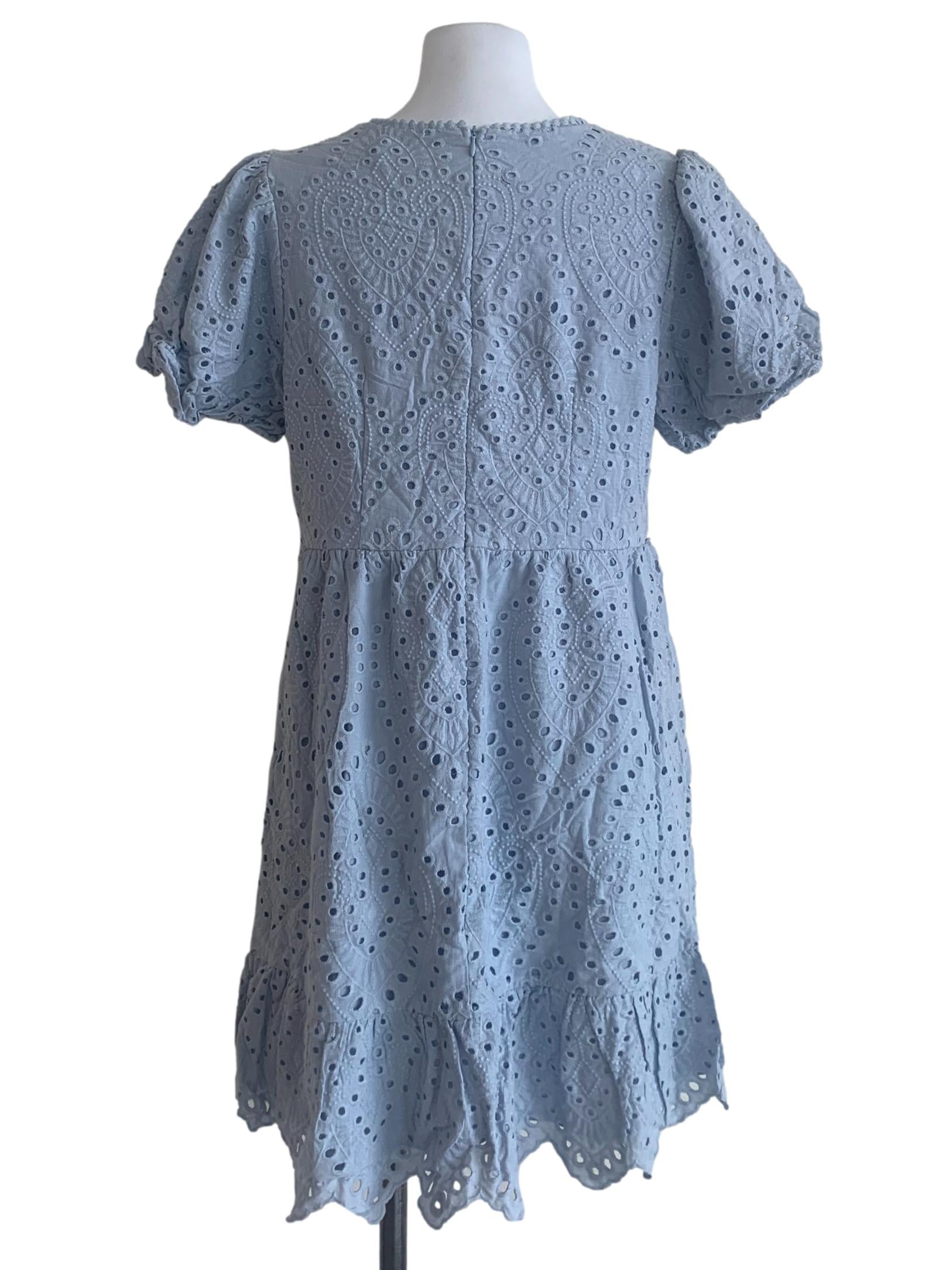 Light Blue Button Front Eyelet Dress