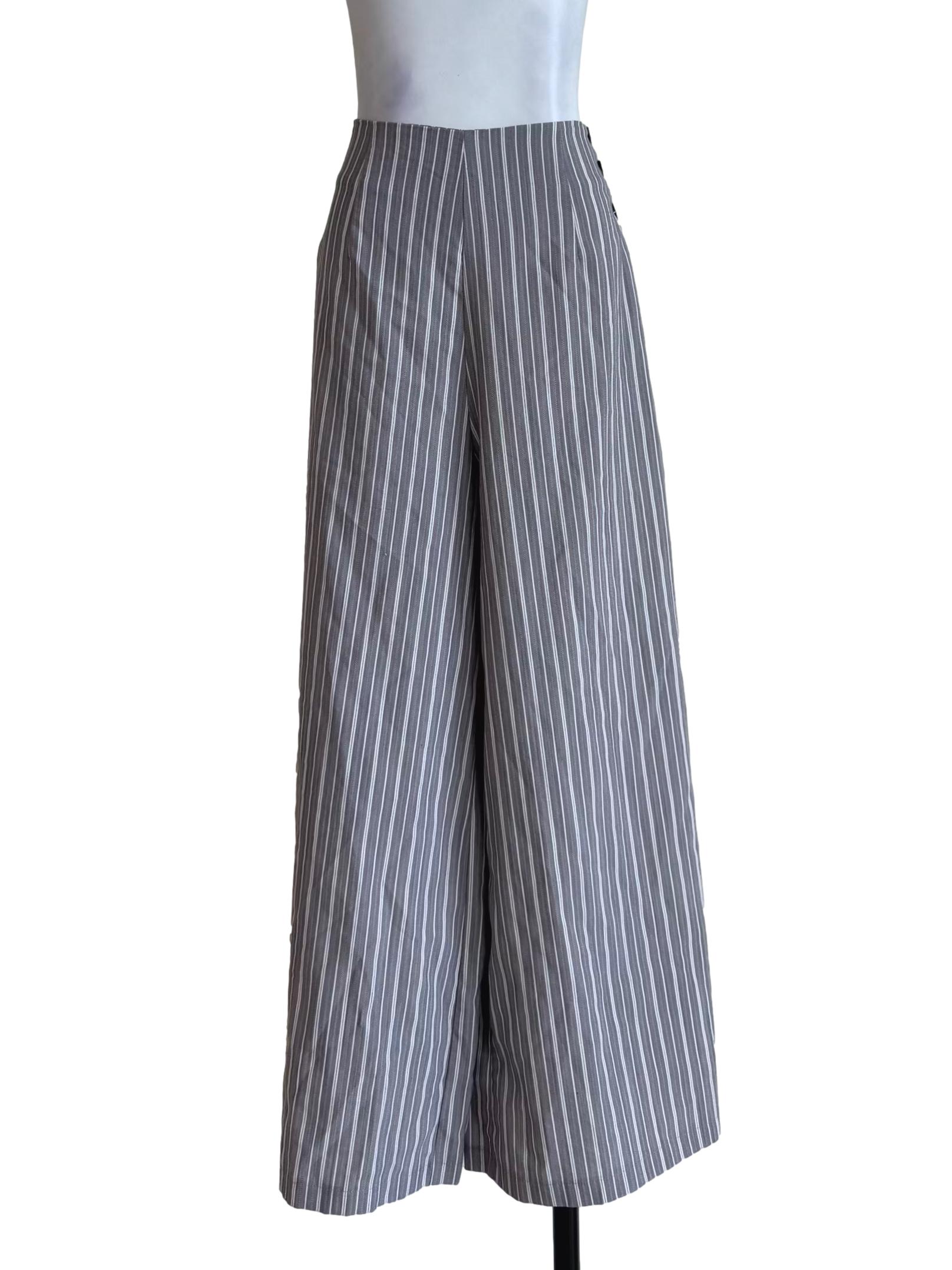 Ash Grey Stripes Side Button Pants