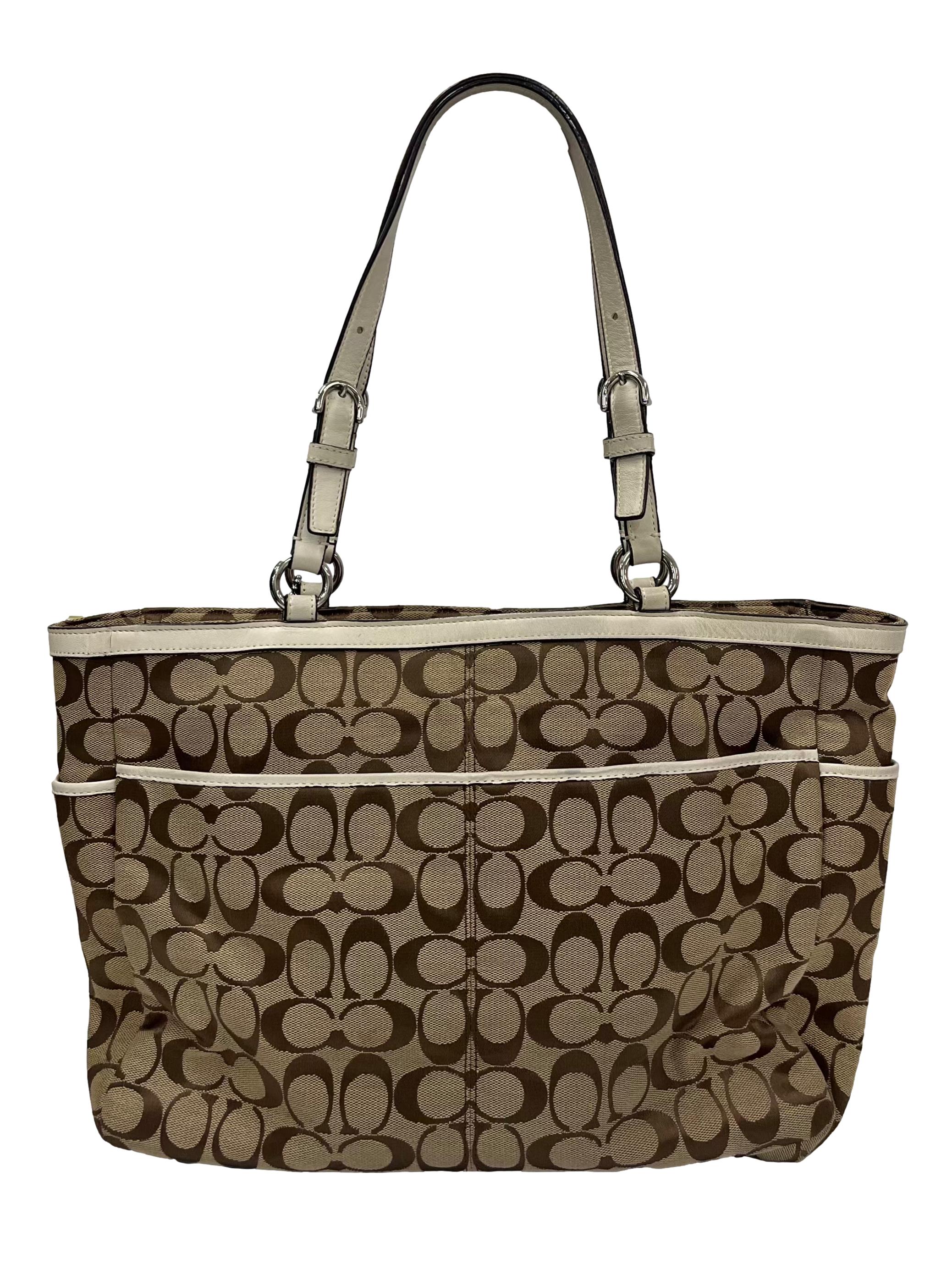 Brown Monogram Shoulder Bag With Cream Straps