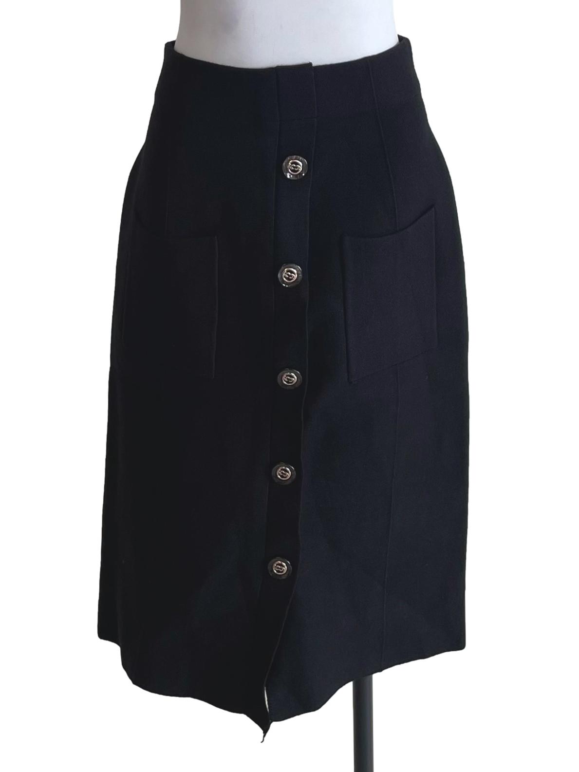 Black Buttons Knit Bias Skirt