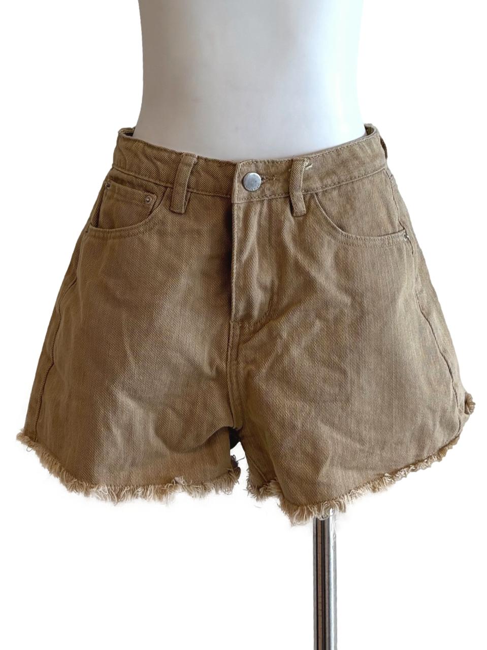 Buff Brown Frayed Hem Jean Shorts LB