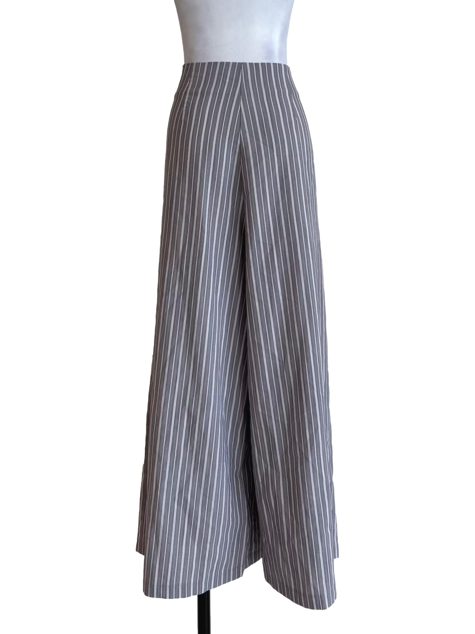 Ash Grey Stripes Side Button Pants